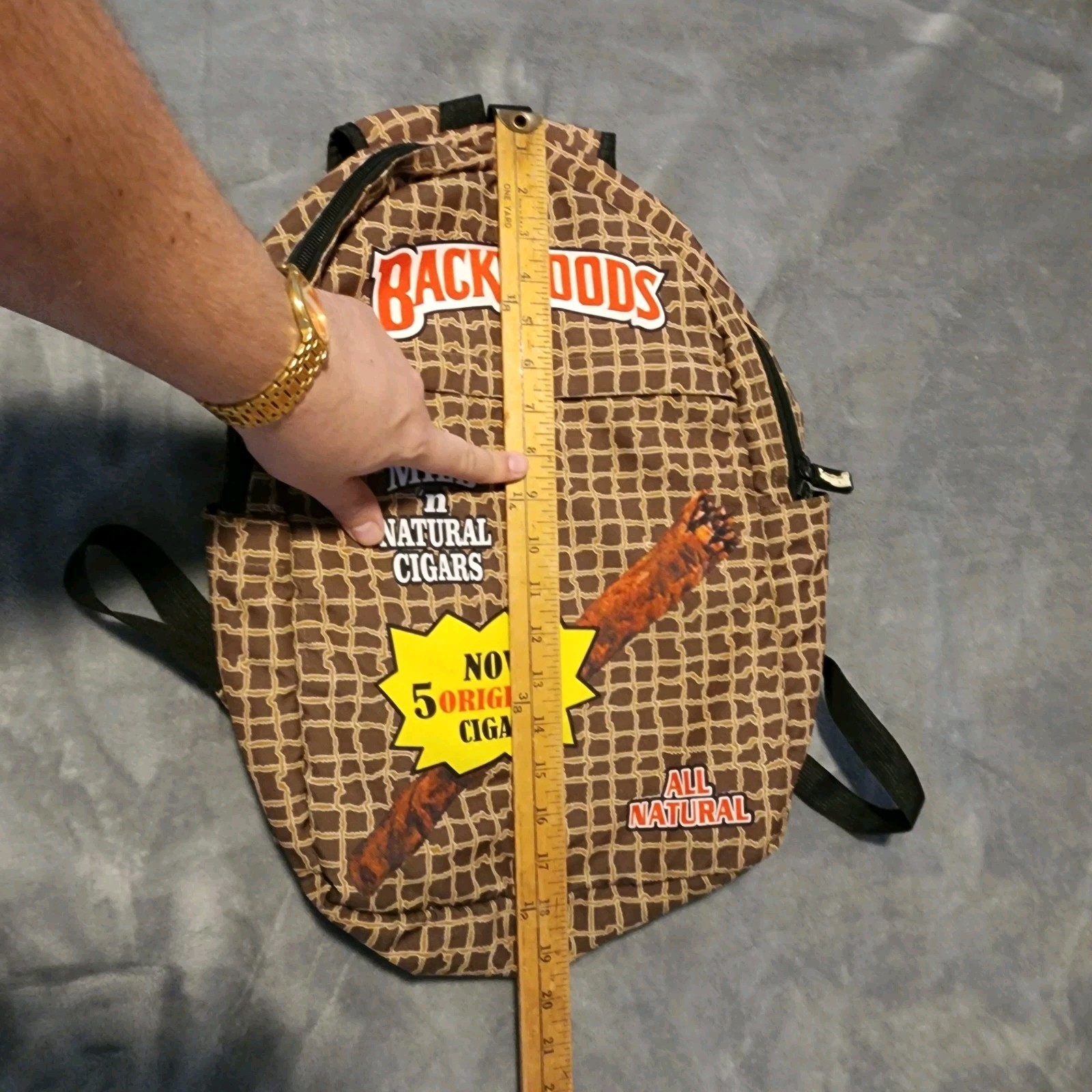 BACKWOODS Cigar Backpack Brown Logo All Natural Tobacco Print School Bag Zip Top
