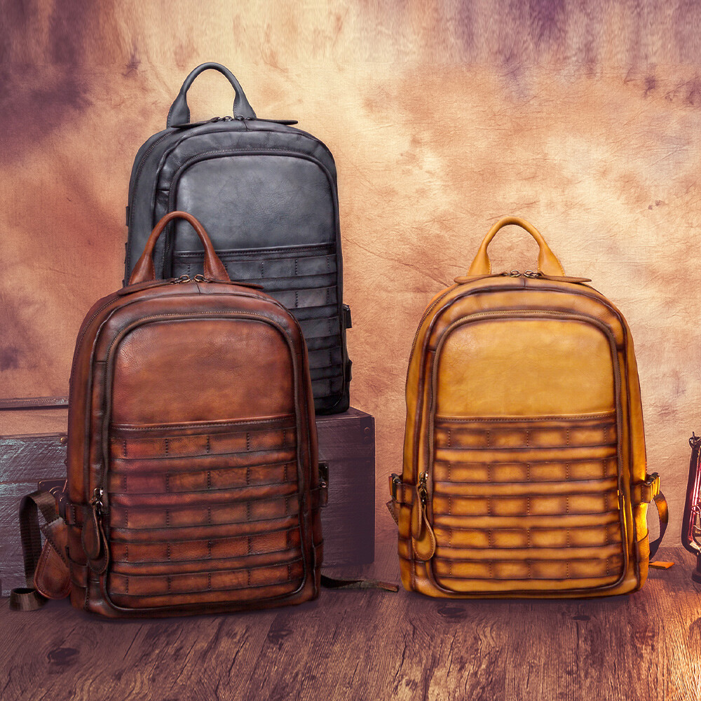 Genuine Leather Large Backpack Purse for Men Knapsack Rucksack Bag Laptop Travel