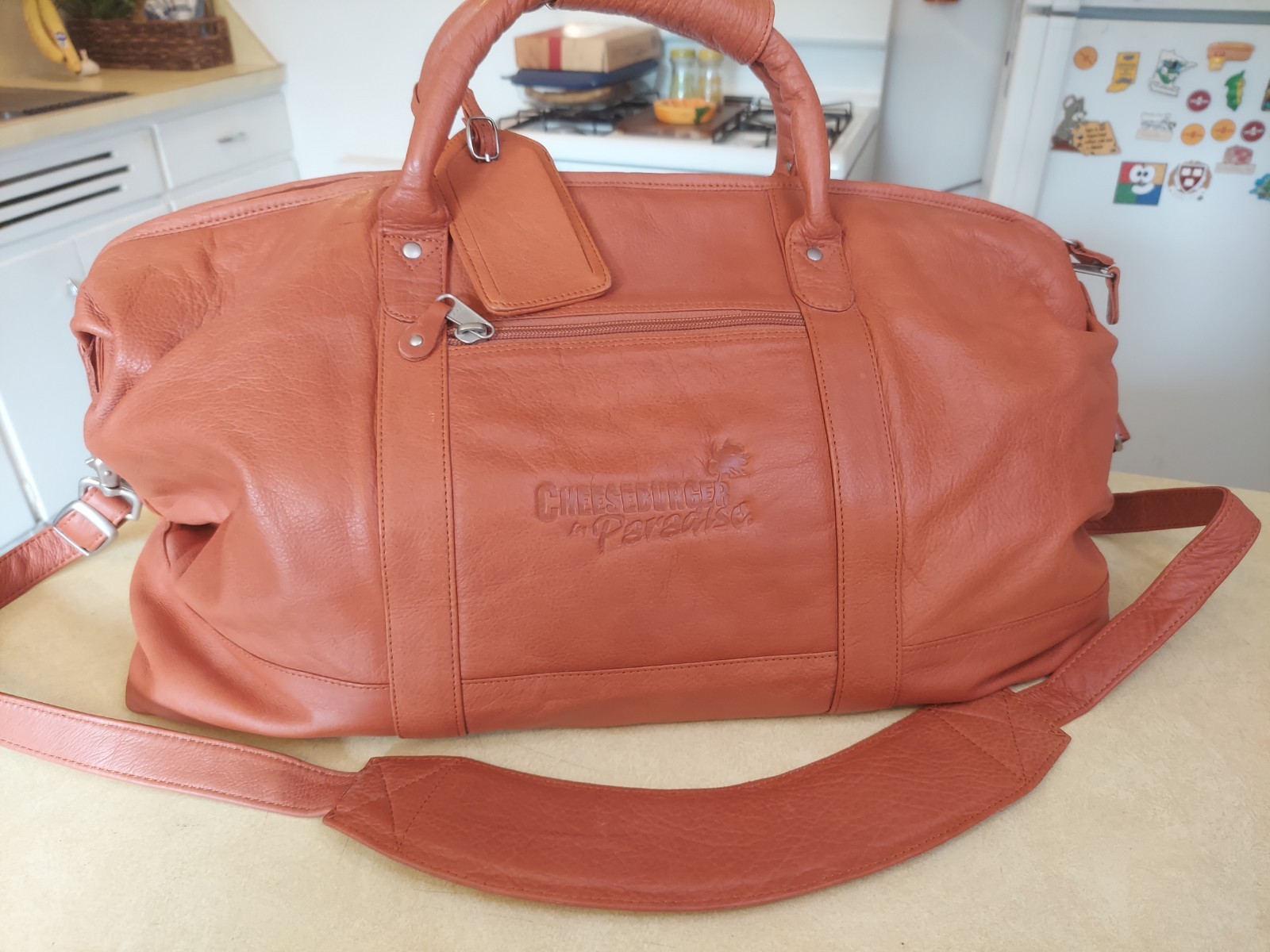 Cheeseburger In Paradise Canyon Outback Leather Large Duffle Travel Bag Brown