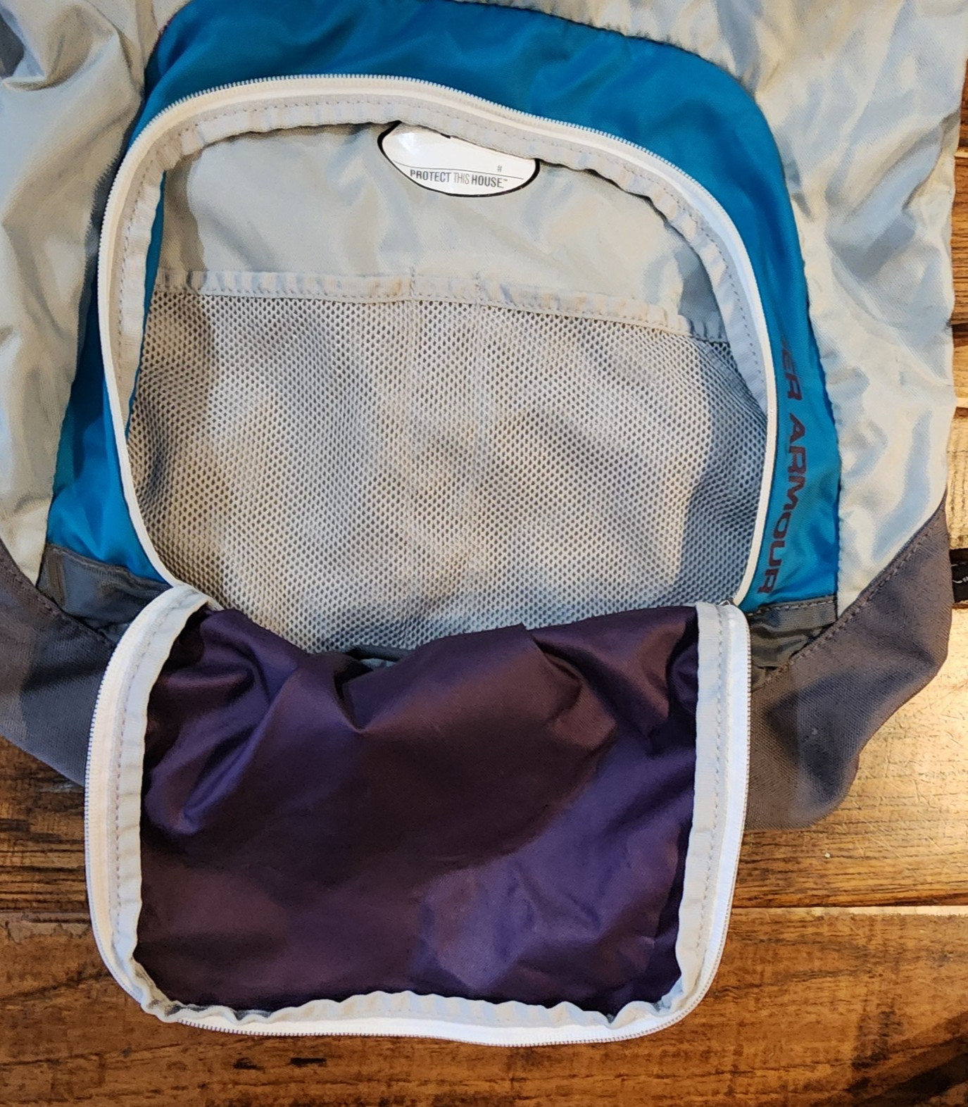 Under Armour Draw String Back Sack Pack Protect This House Gray Teal Purple