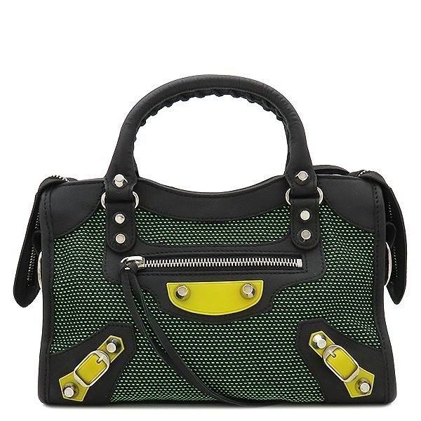 BALENCIAGA Classic Mini City Rubber Black/Green 300295 9.4*6.2*3.3 inch