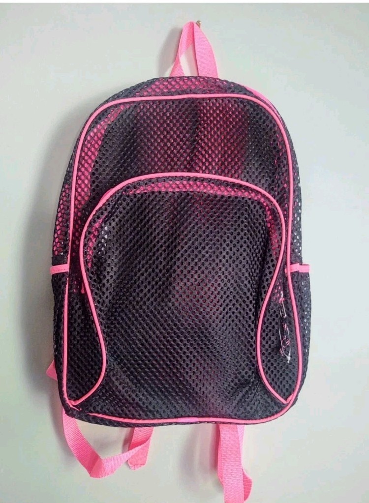 NWOT East Sport Mesh Backpack Black & Pink Side Water Bottle Pockets 17 X 12 Adj