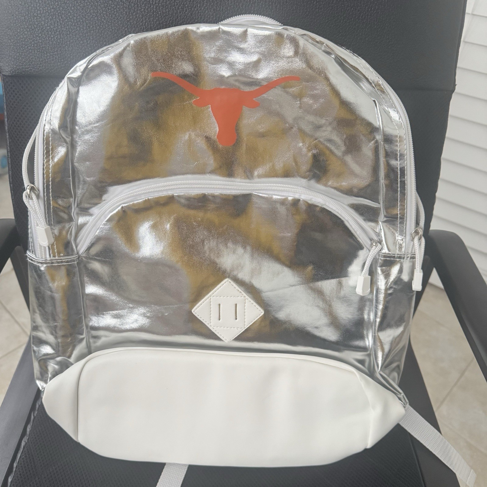 NWT Texas Longhorns NCAA Backpack Silver Metallic Foil Northwest University TX