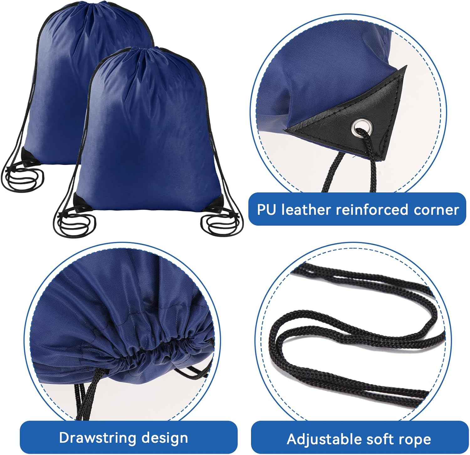 Sliverdew 2 Pcs Dark Blue Drawstring Backpack Bags Sports Cinch Sack String Bags