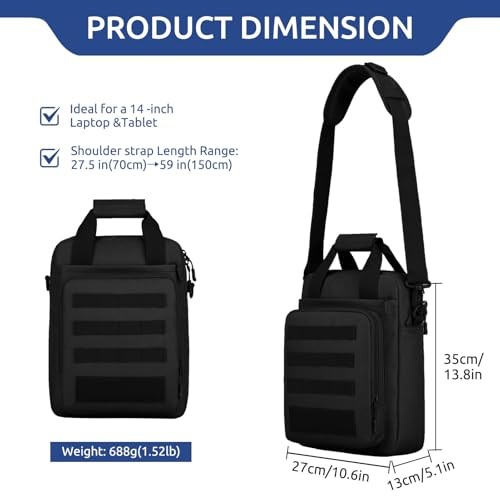 Tactical Messenger Bag, Tactical Briefcase Laptop Bag Heavy Duty MOLLE Black