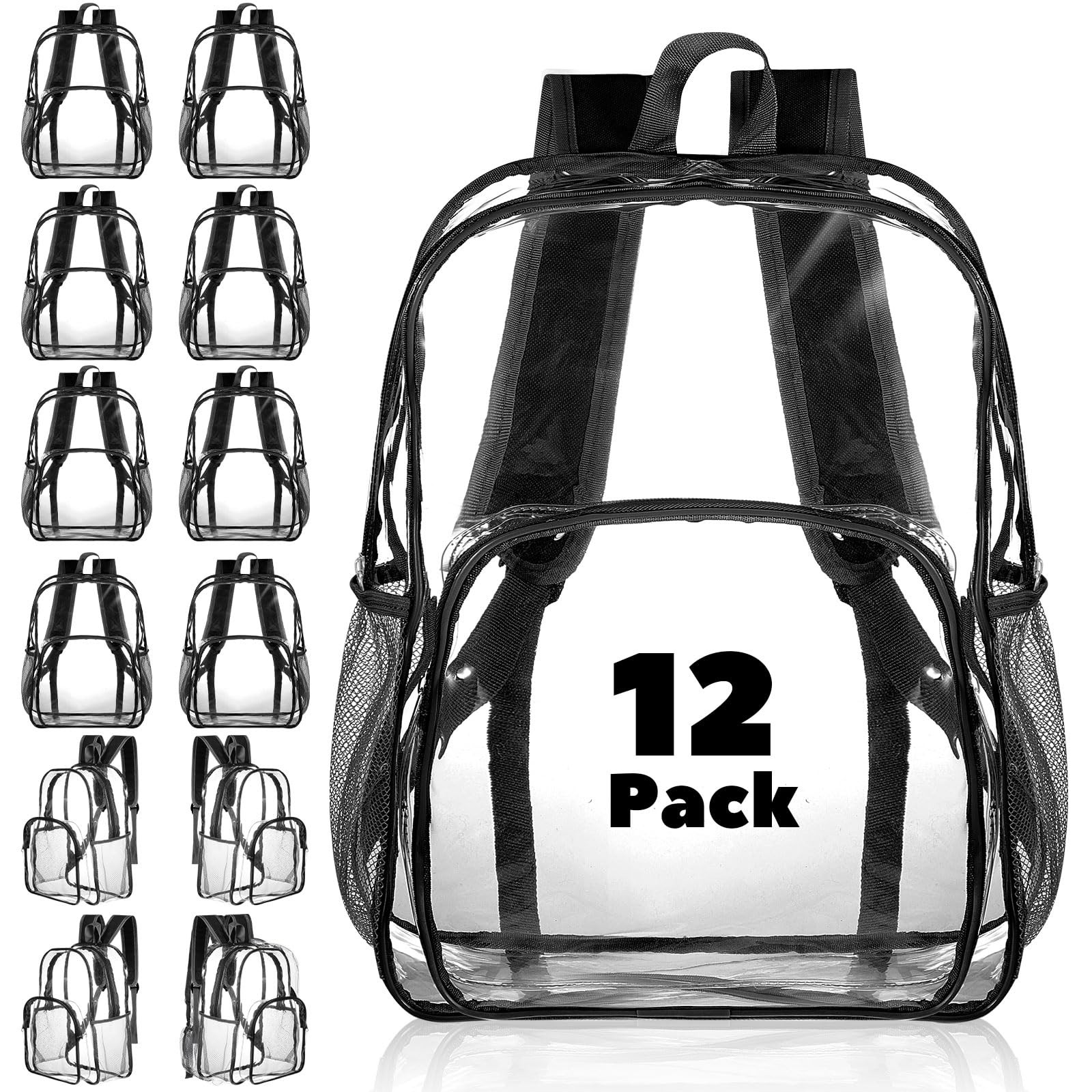12 Pcs Clear Backpack bulk for Stadium Events Heavy Duty PVC Transparent Book…