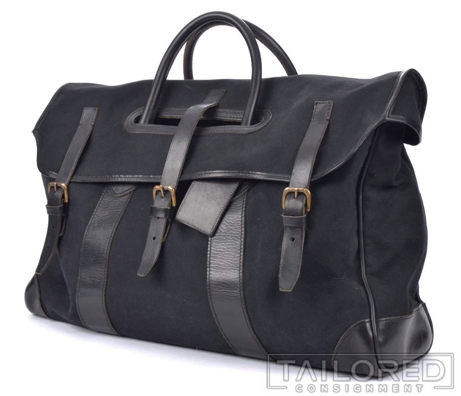 RALPH LAUREN PROPRIETOR Madison Solid Black Canvas Leather Trim Duffle Bag