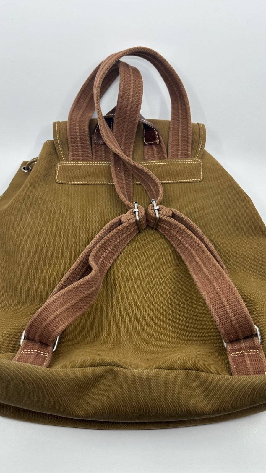 Fossil Expedition No 11552 Brown Canvas Backpack Leather Trim Rugged Goods