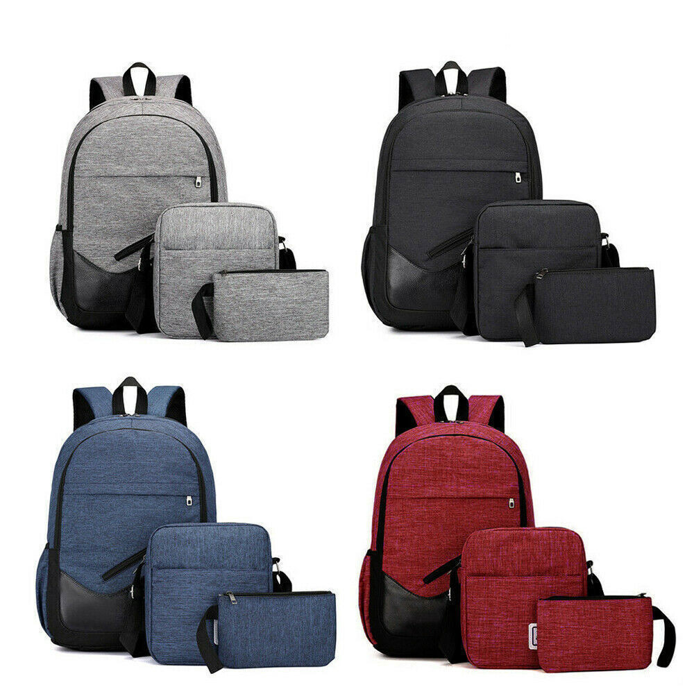 3pcs Set Men Women Backpack Bookbag School Travel Laptop Rucksack Zipper Bag
