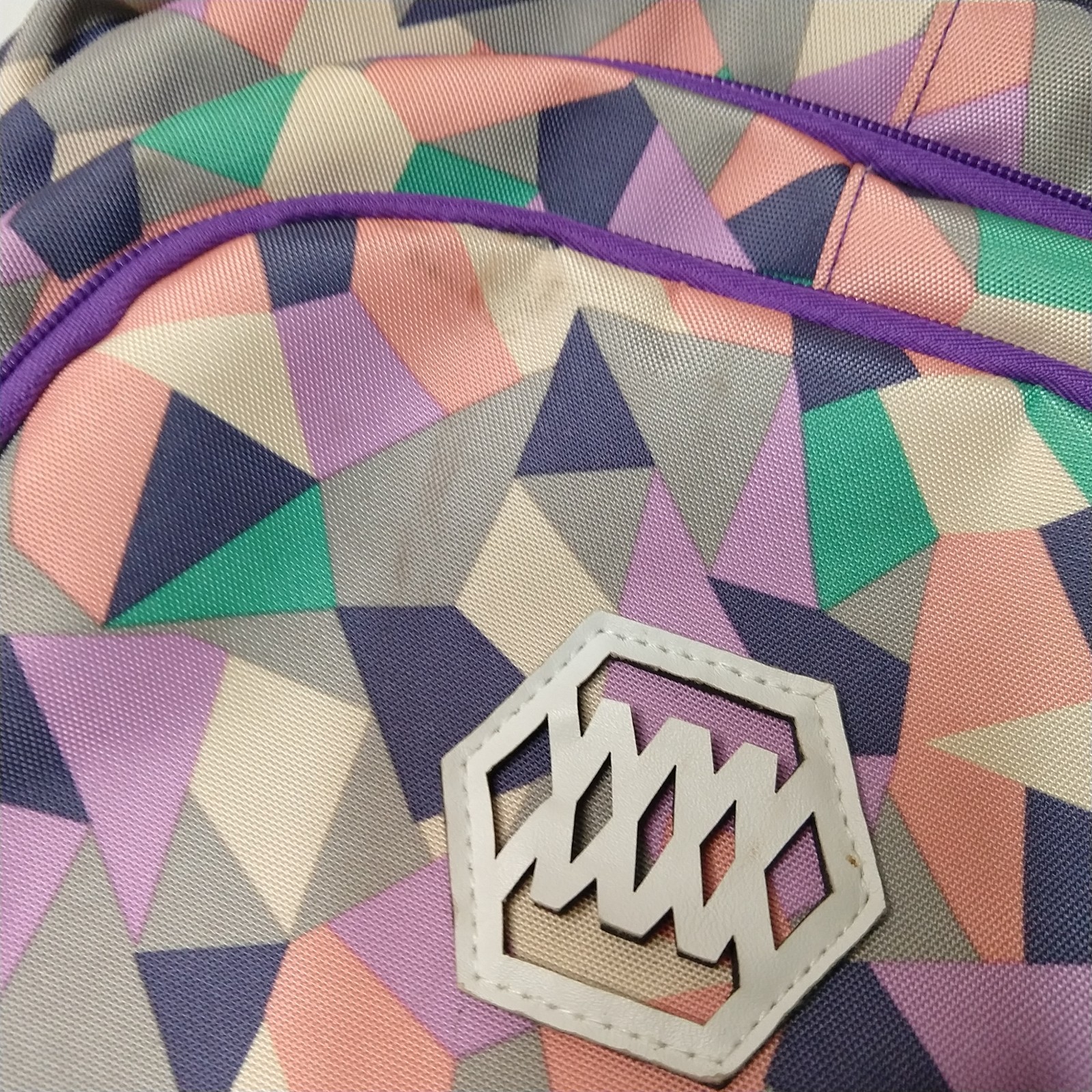 ZIRANU Backpack Geometrical Pattern Pink Purple & Pastel Colors Four Pockets