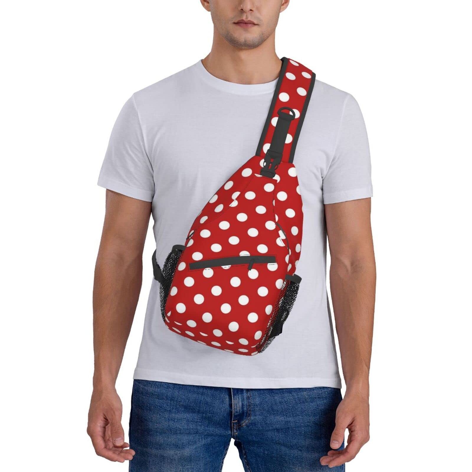 Cute Red White Polka Dot Sling Backpack Travel Hiking Crossbody Shoulder Bag