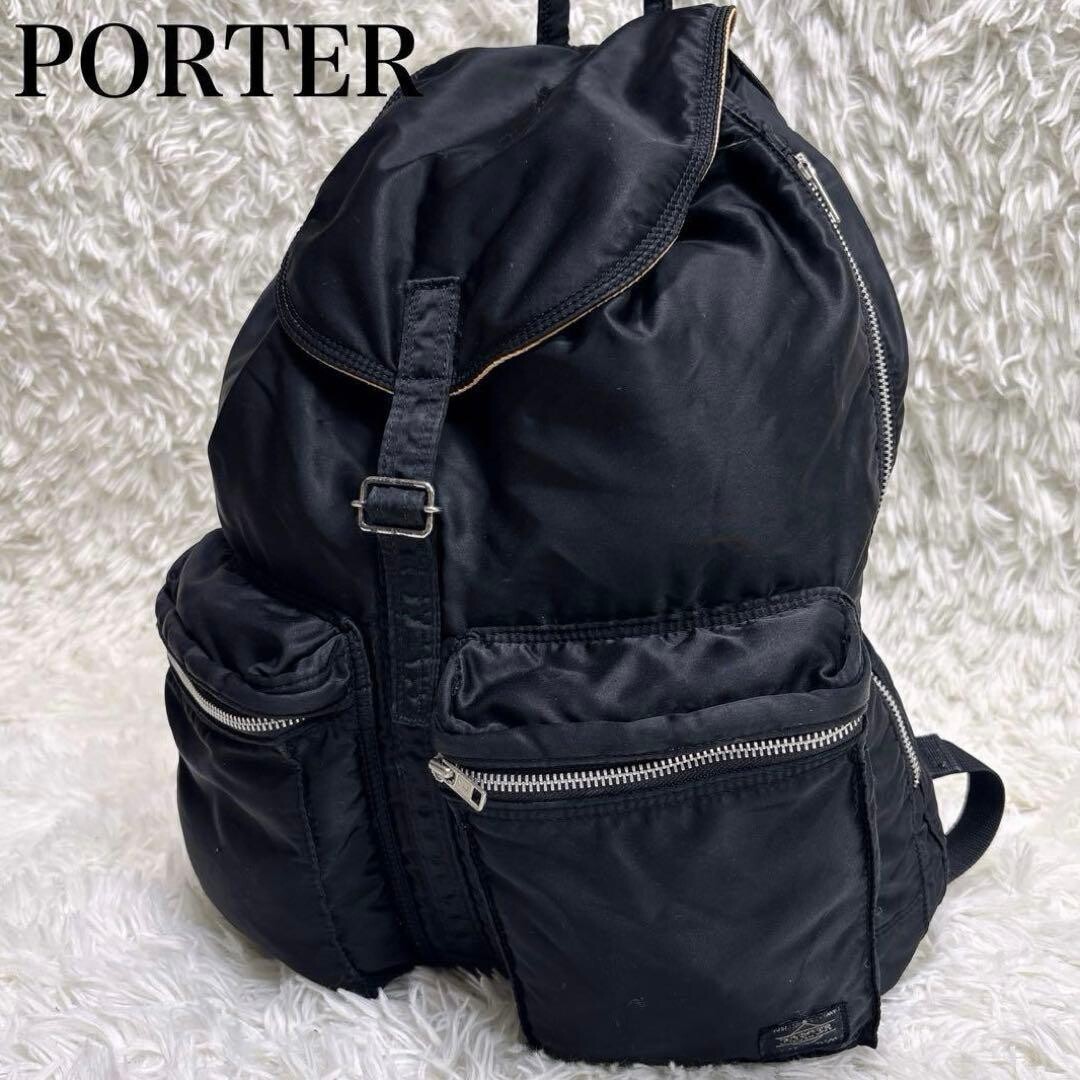 PORTER Tanker Drawstring Backpack Black Orange Nylon Japan Mens Bag 35x45cm