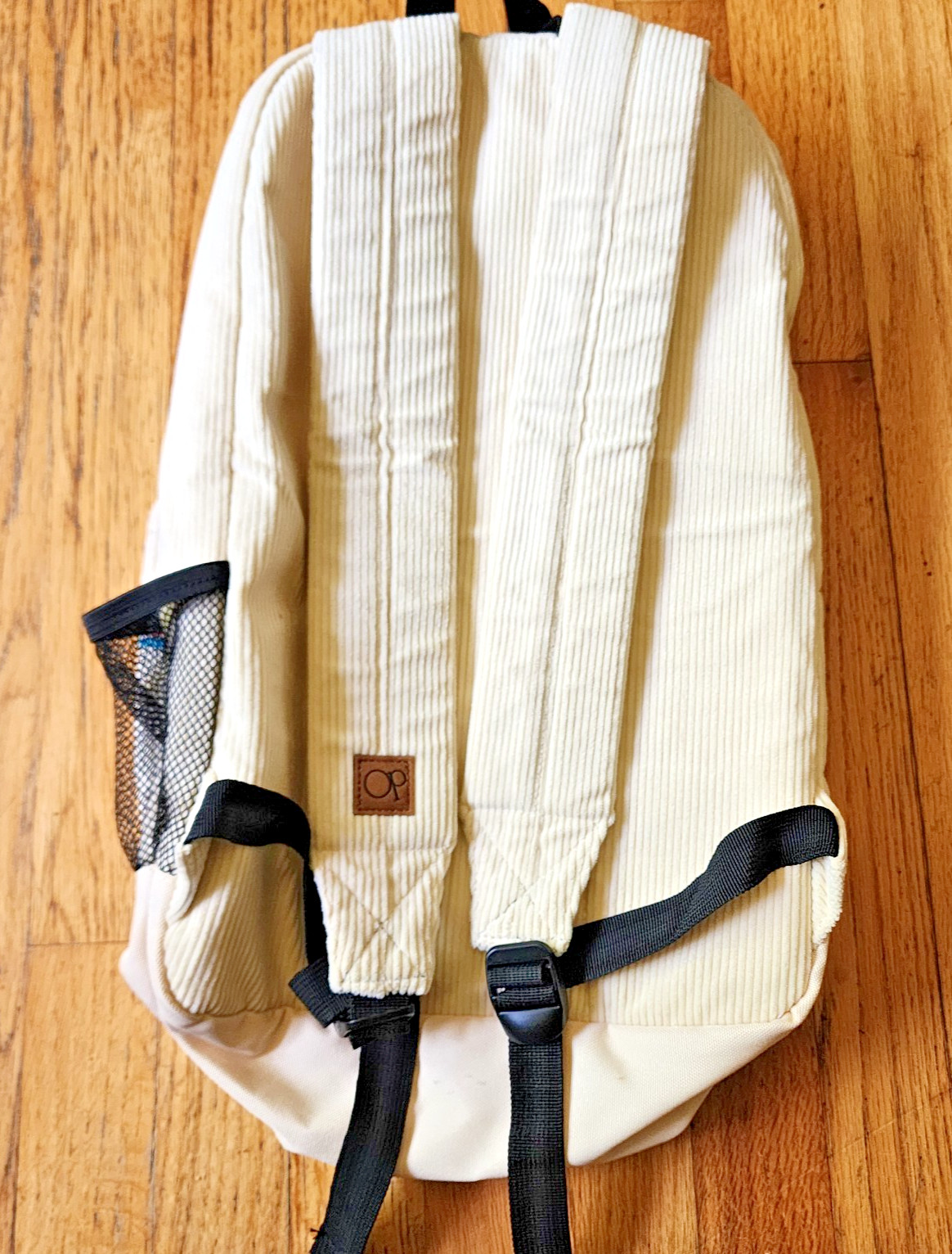 Vintage Ocean Pacific OP Backpack Ivory Corduroy 3 Compartment Zip Close 18″x12″
