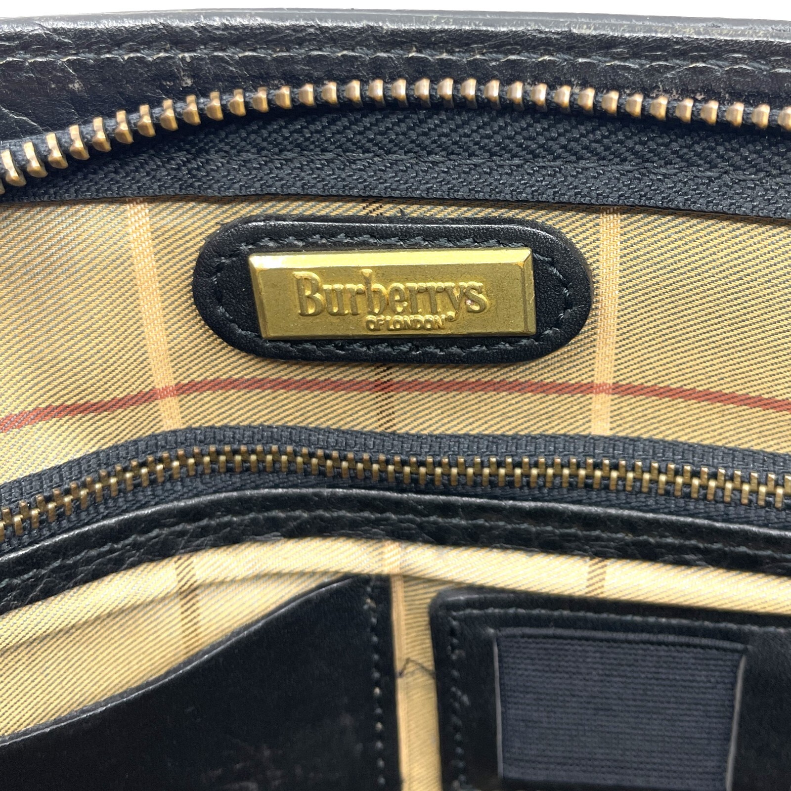 Burberry Black Leather Clutch Bag Check men’s Auth From Japan