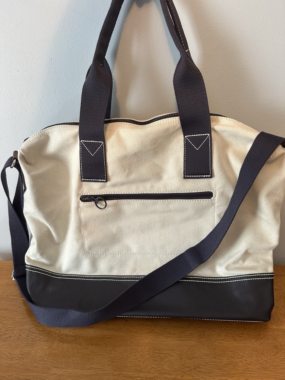 Lands End Large Blue Natural Zip Up Extra Large Tote Bag Weekender
