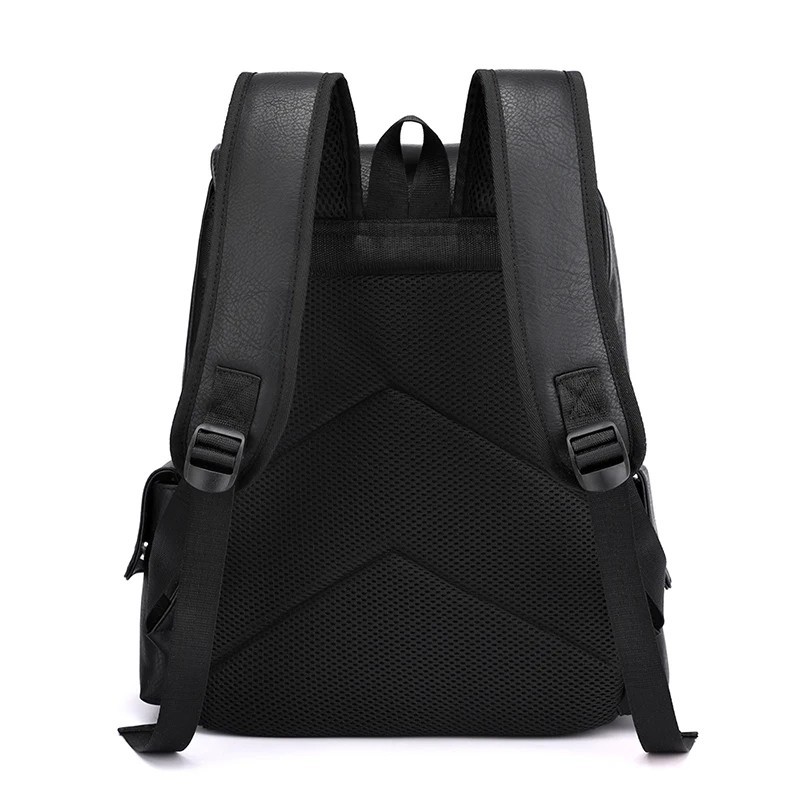 Men PU Leather Laptop Backpack Large Travel School Bag for Boys Black Brown