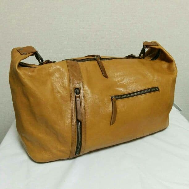 BAGGY PORT Leather Shoulder Bag Camel 47cm x 33cm Pre-owned Japan