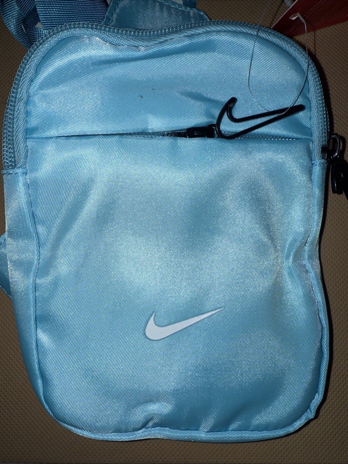Nike Mini Crossbody Bag Teal Blue Unisex Nylon 2 Zipper Pockets Logo Strap New A