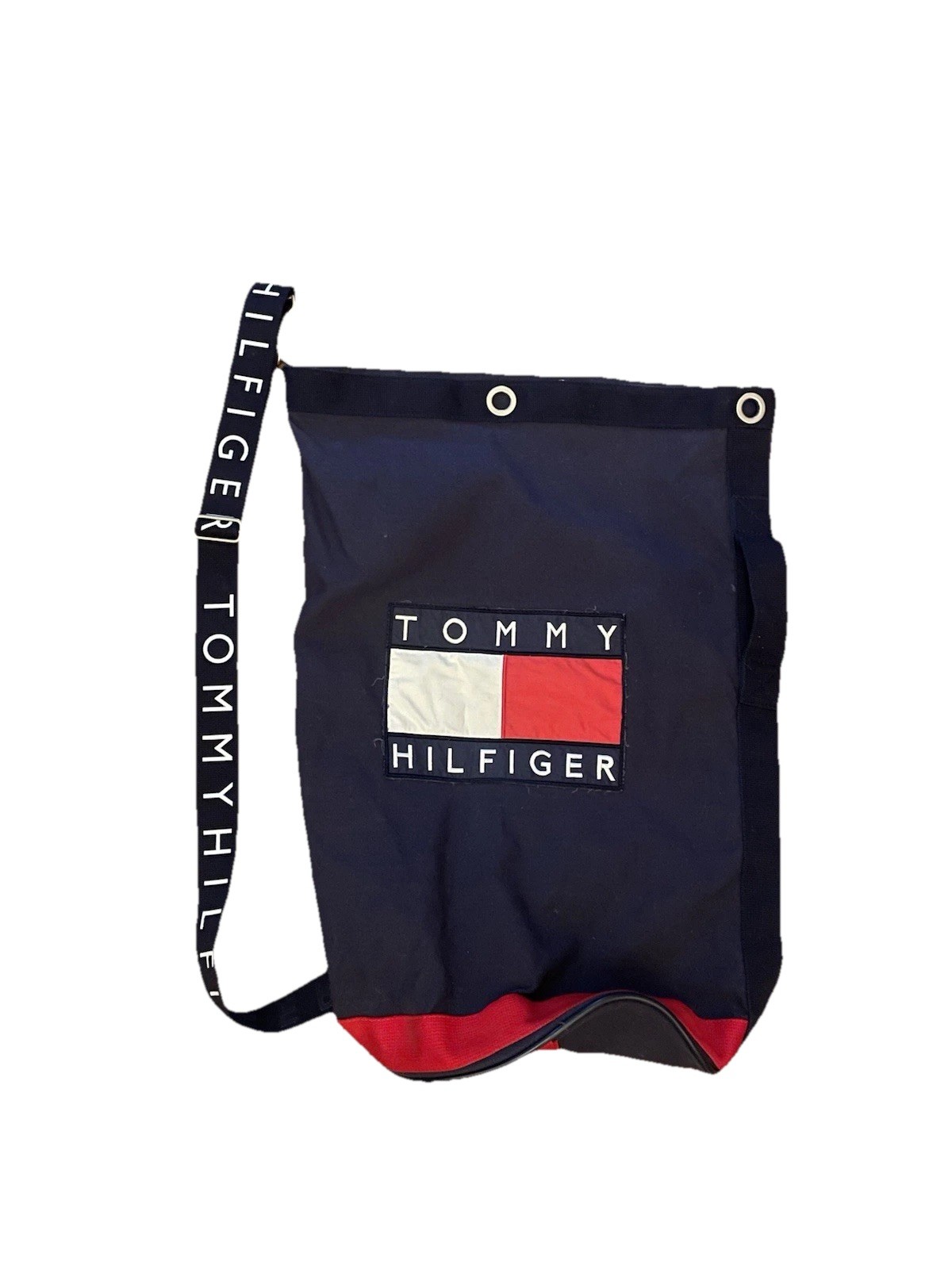 Vtg Tommy Hilfiger Colorblock Messenger Bag Navy Red White Adjustable Strap