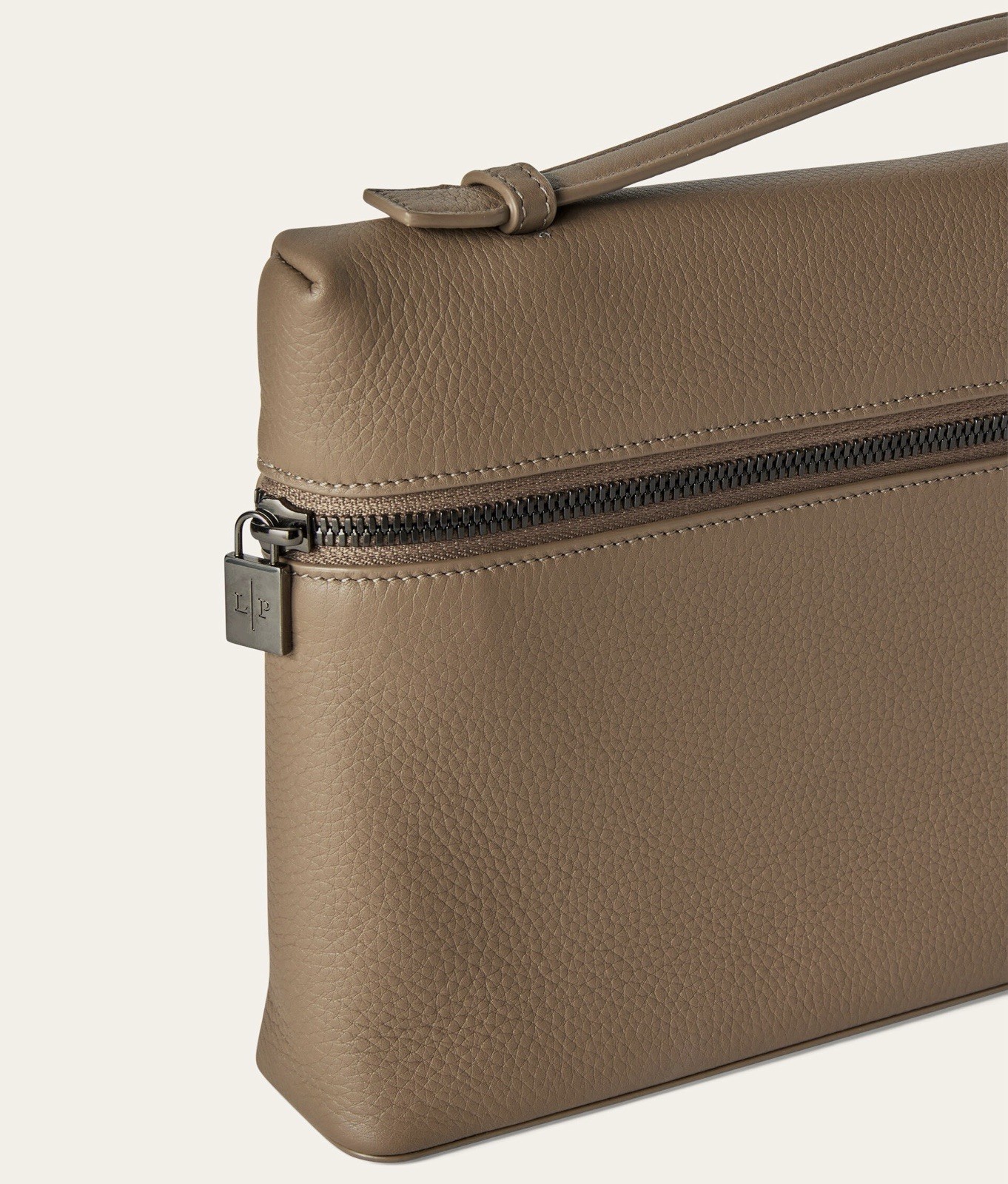 LORO PIANA ‘Extra Pouch L29’ Grained Calfskin Leather Bag Warm Mastic Onyx $2250