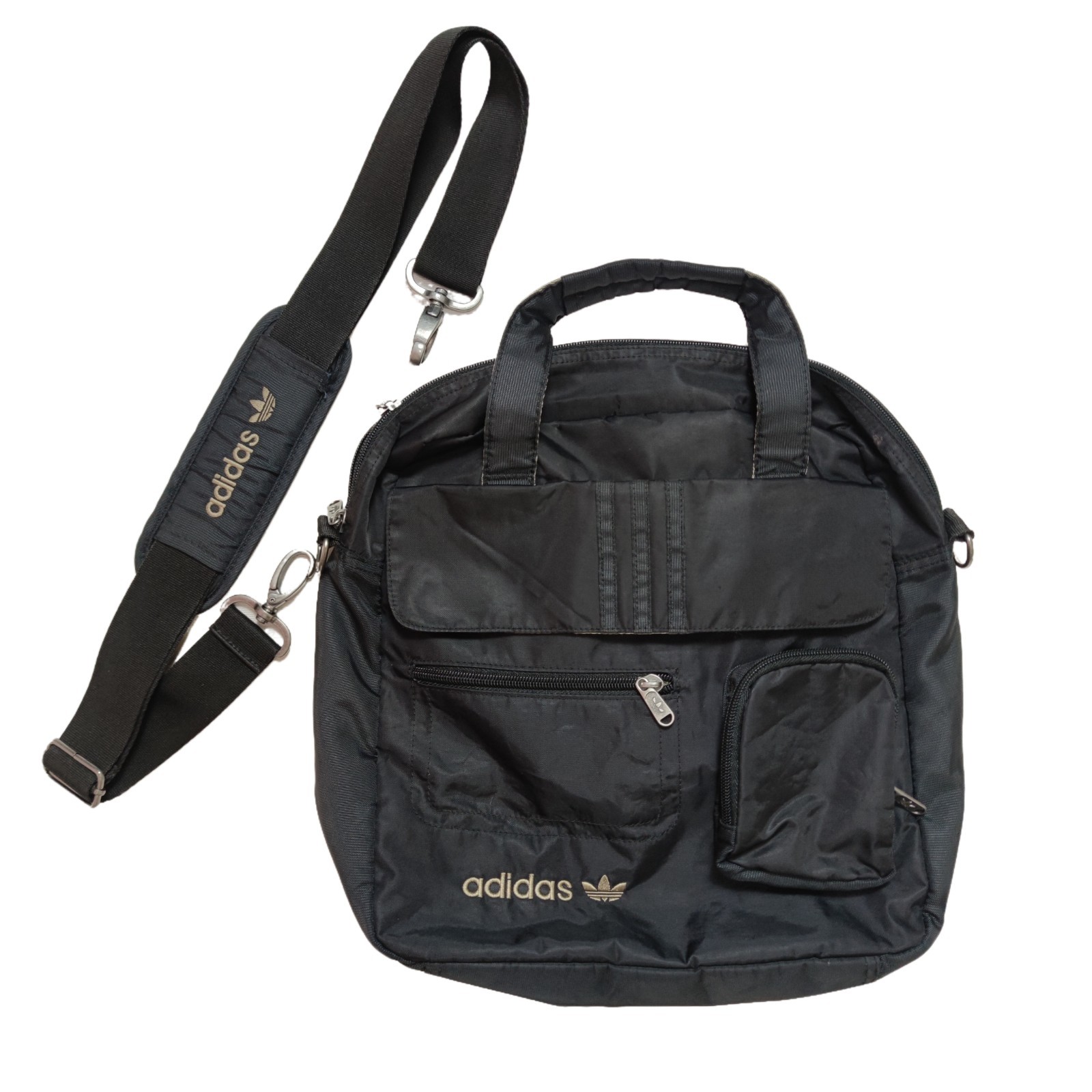 Vintage ADIDAS Trefoil Logo Casual Tote Bag Shoulder Bag Black 13×13 in
