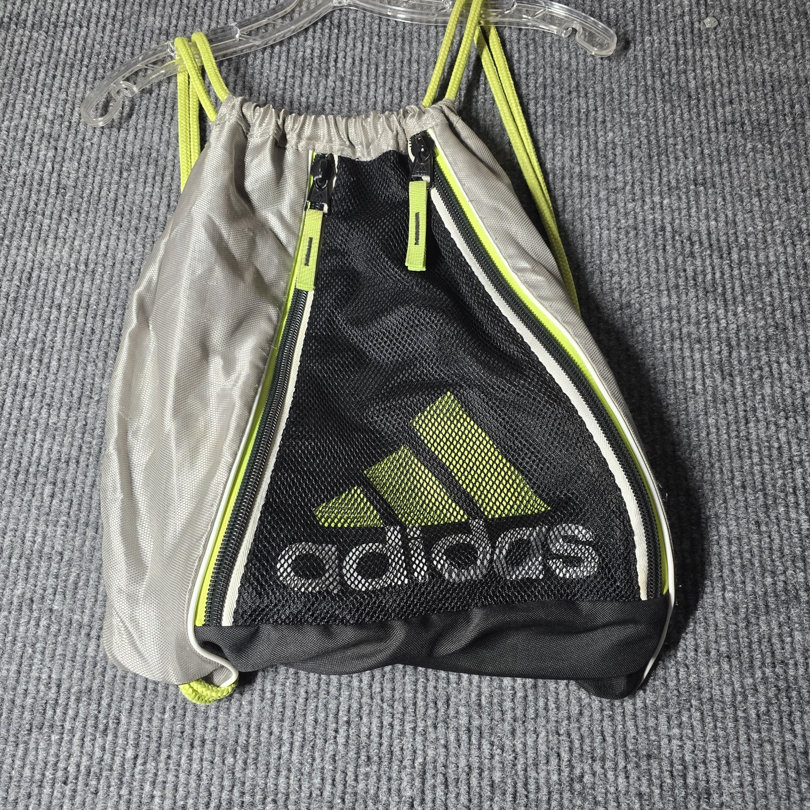 adidas REVERSIBLE Drawstring Backpack Sackpack 14″x18″ Black/Volt 3-Stripes