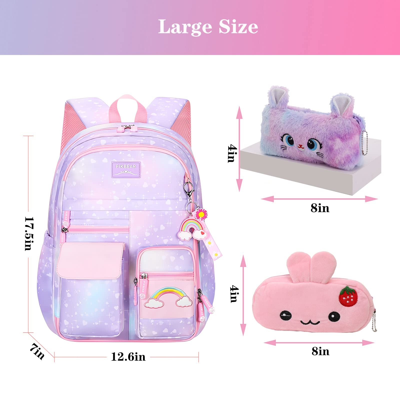 Rainbow Backpack for Girls Cute School Bag with Pen Bag Aesthetic Starry