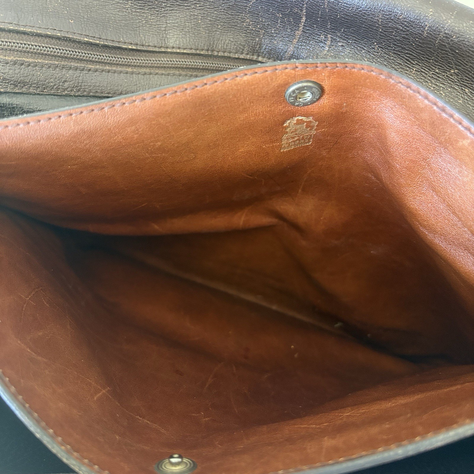 Papini Firenze Brown Leather Briefcase Clutch Bag 15.5”x10.5” Made In Italy