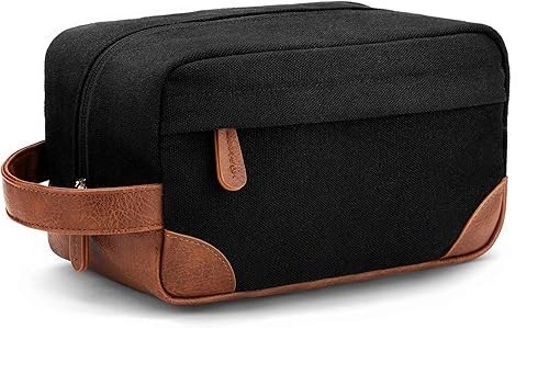 Water Resistant leather Canvas Shaving Bag Hanging Dopp Kit Toiletry Bag – Black