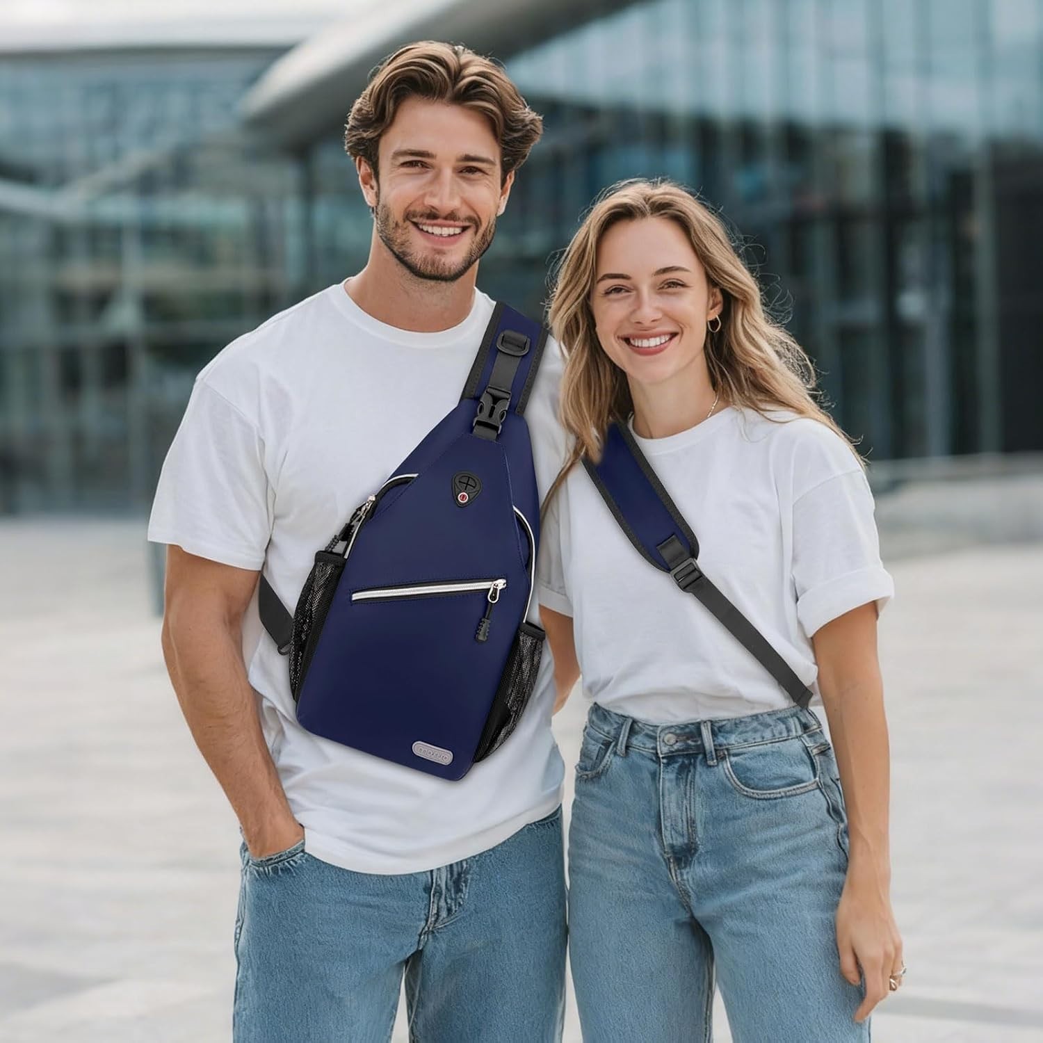 Navy Blue Unisex Multi-Pocket Sling Crossbody Shoulder Daypack Backpack Bag