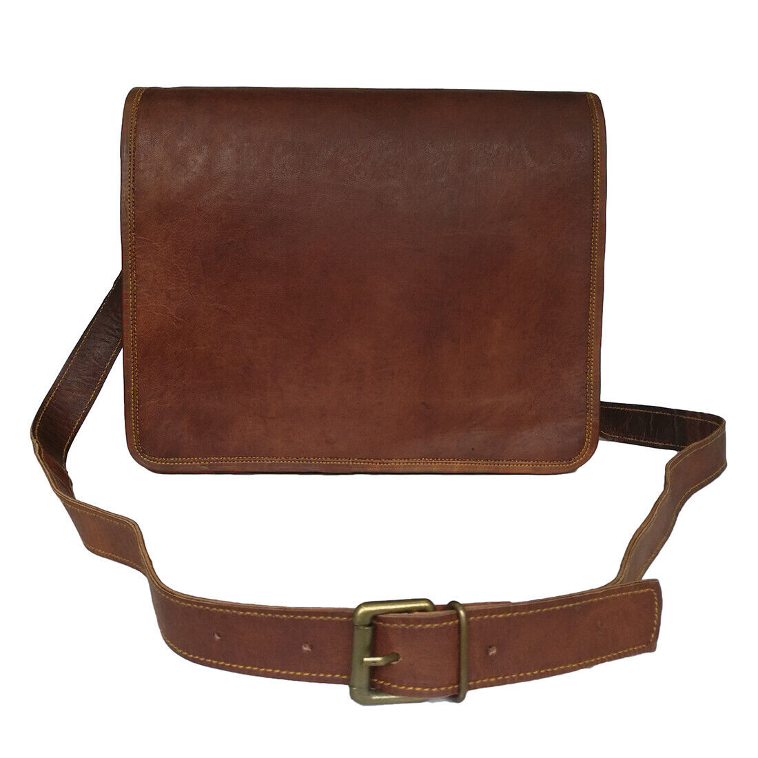 Genuine Leather Brown Crossbody Flap Over Brown Vintage Shoulder Men’s Bag