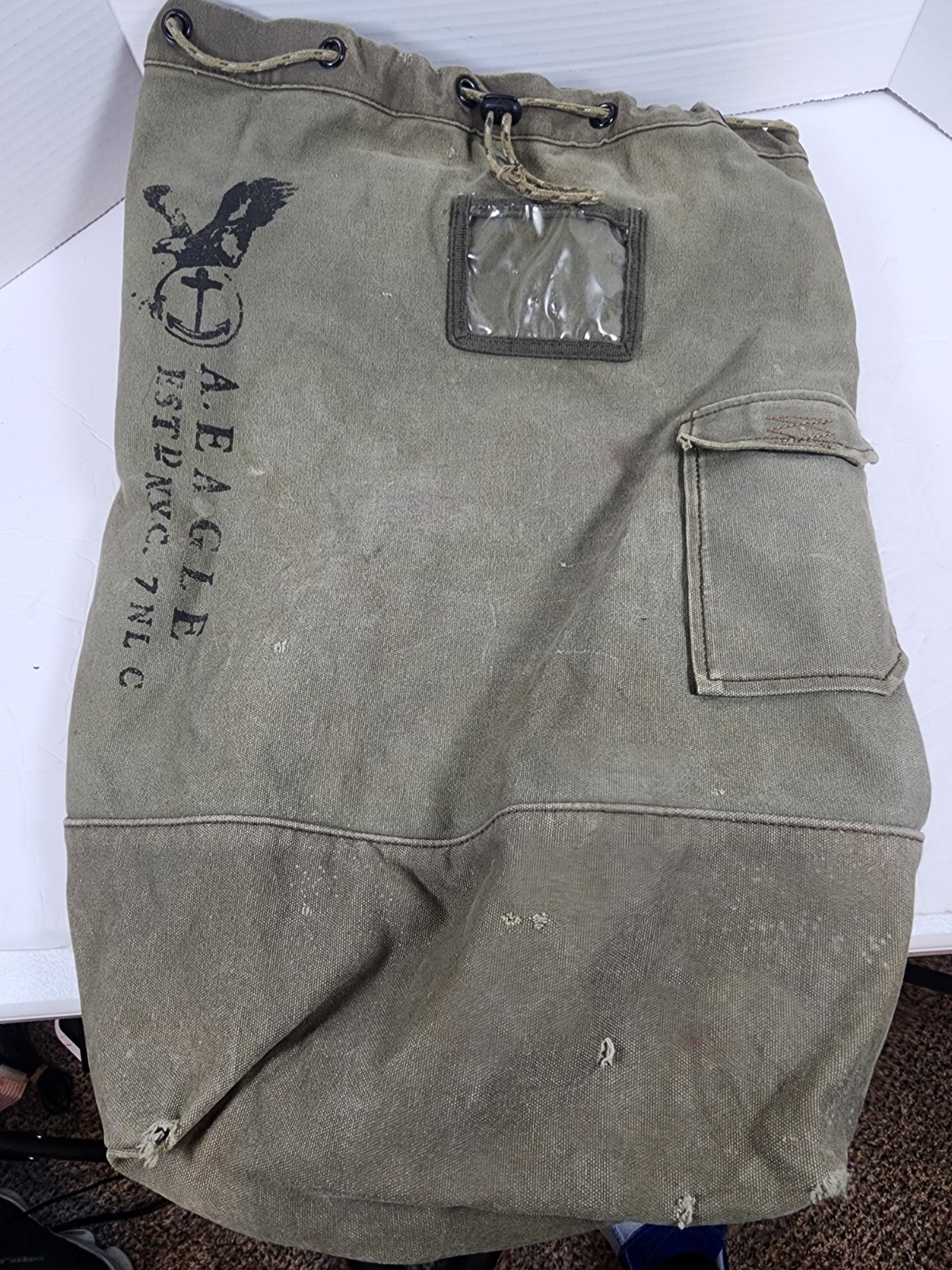 Vtg Y2K American Eagle Olive Green Canvas Military Duffel Bag Backpack Rucksack