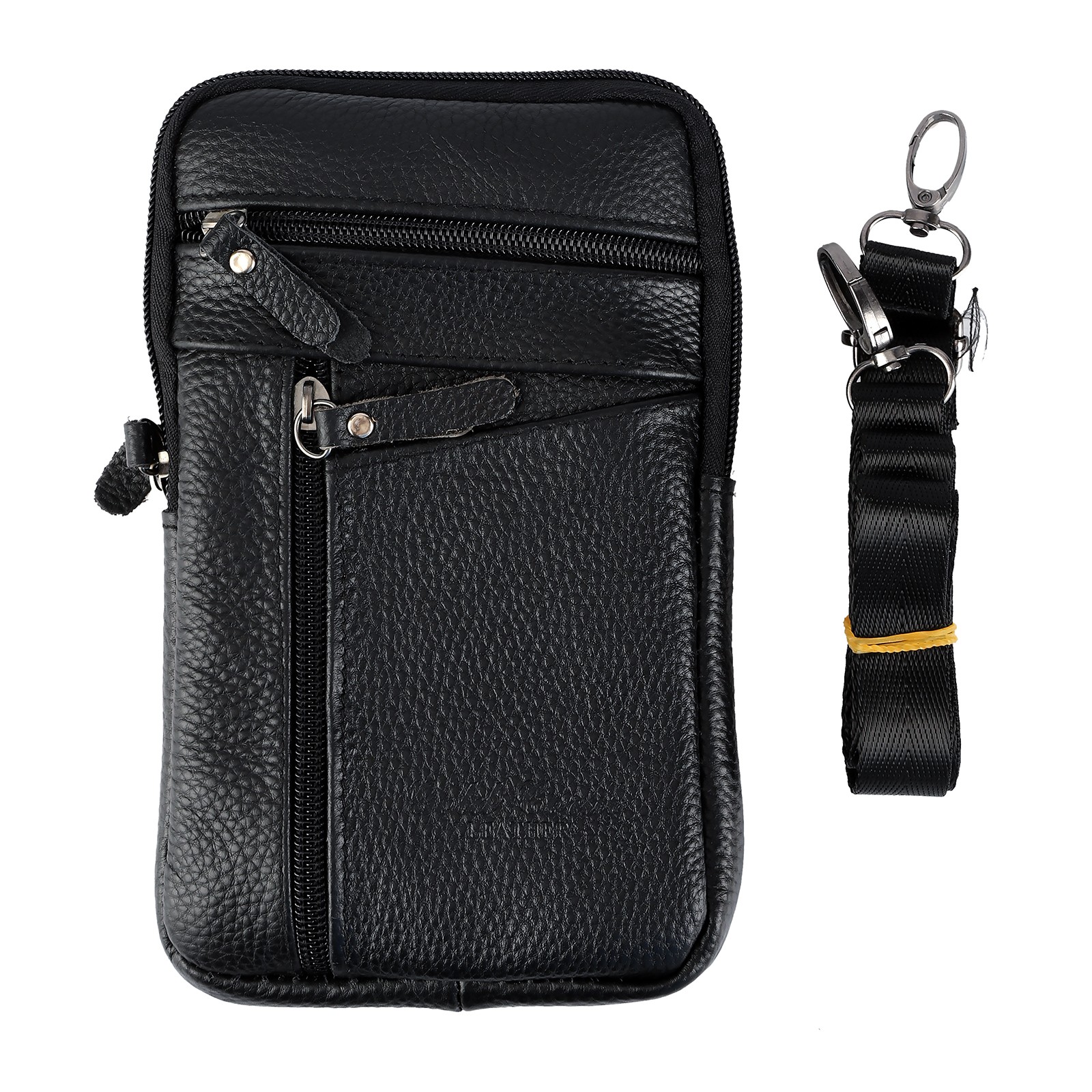 Men Leather Belt Bag Fashion Crossbody Phone Waist Pack 3-Zip Pouch Black/Brown