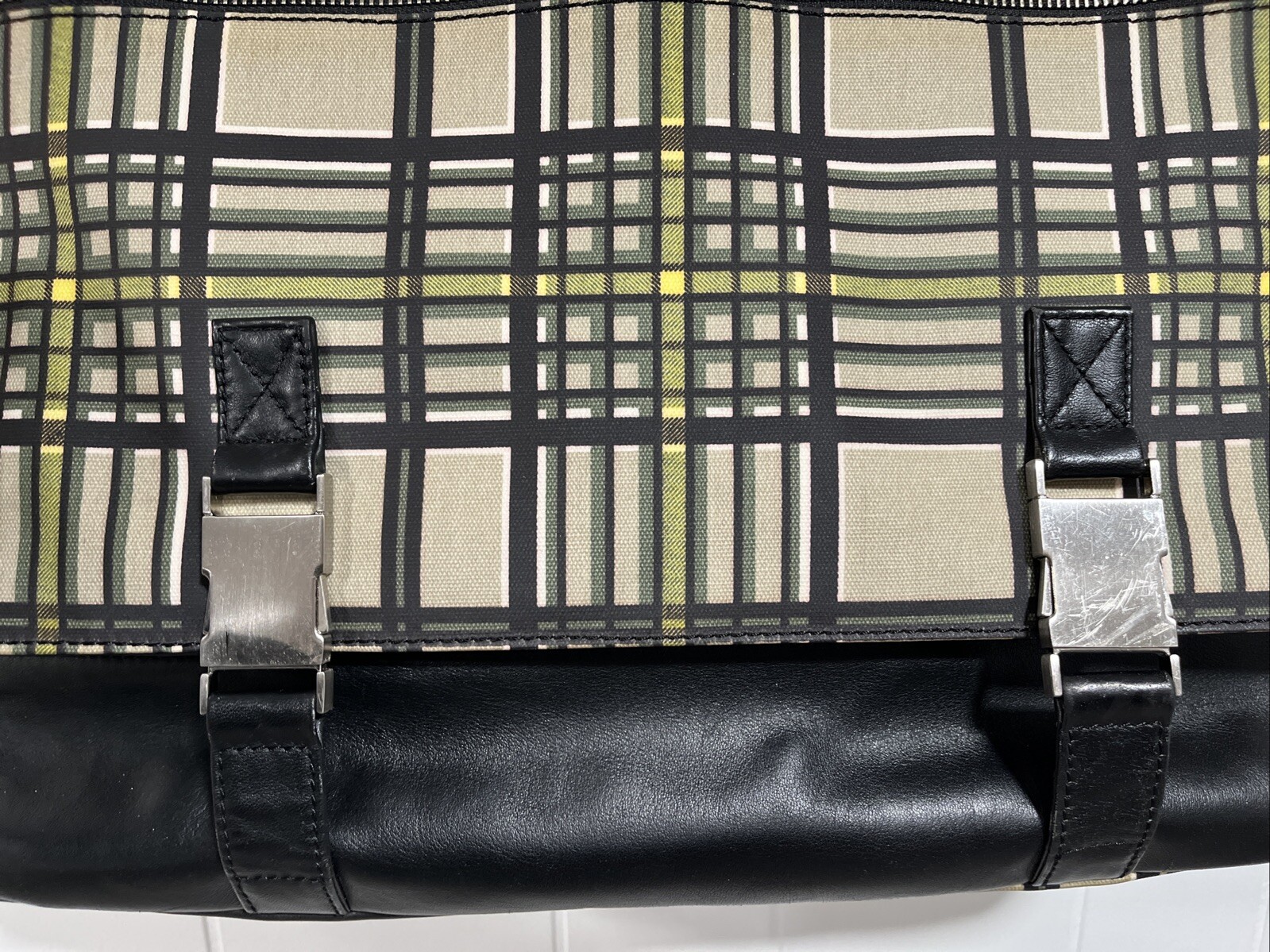 Bodhi Tan Plaid Coated Linen Shoulder Handbag computer cross body XLarge