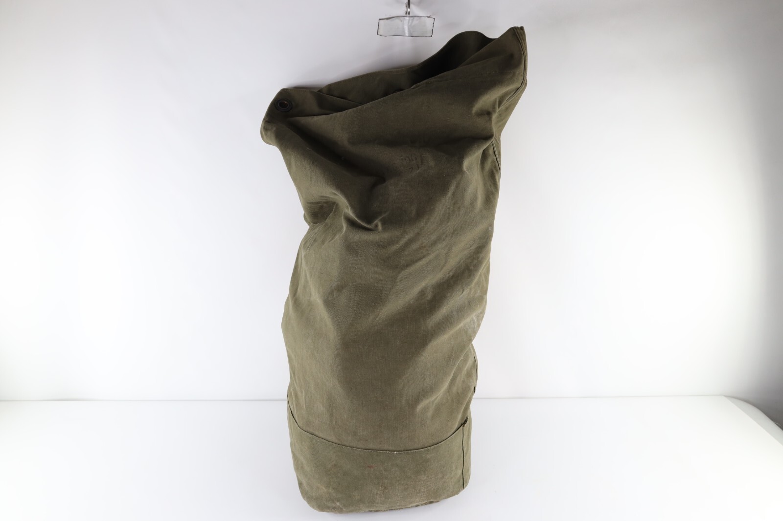 Vintage 50s Korean War Distressed Canvas Top Loader Duffel Bag Green Stamped USA