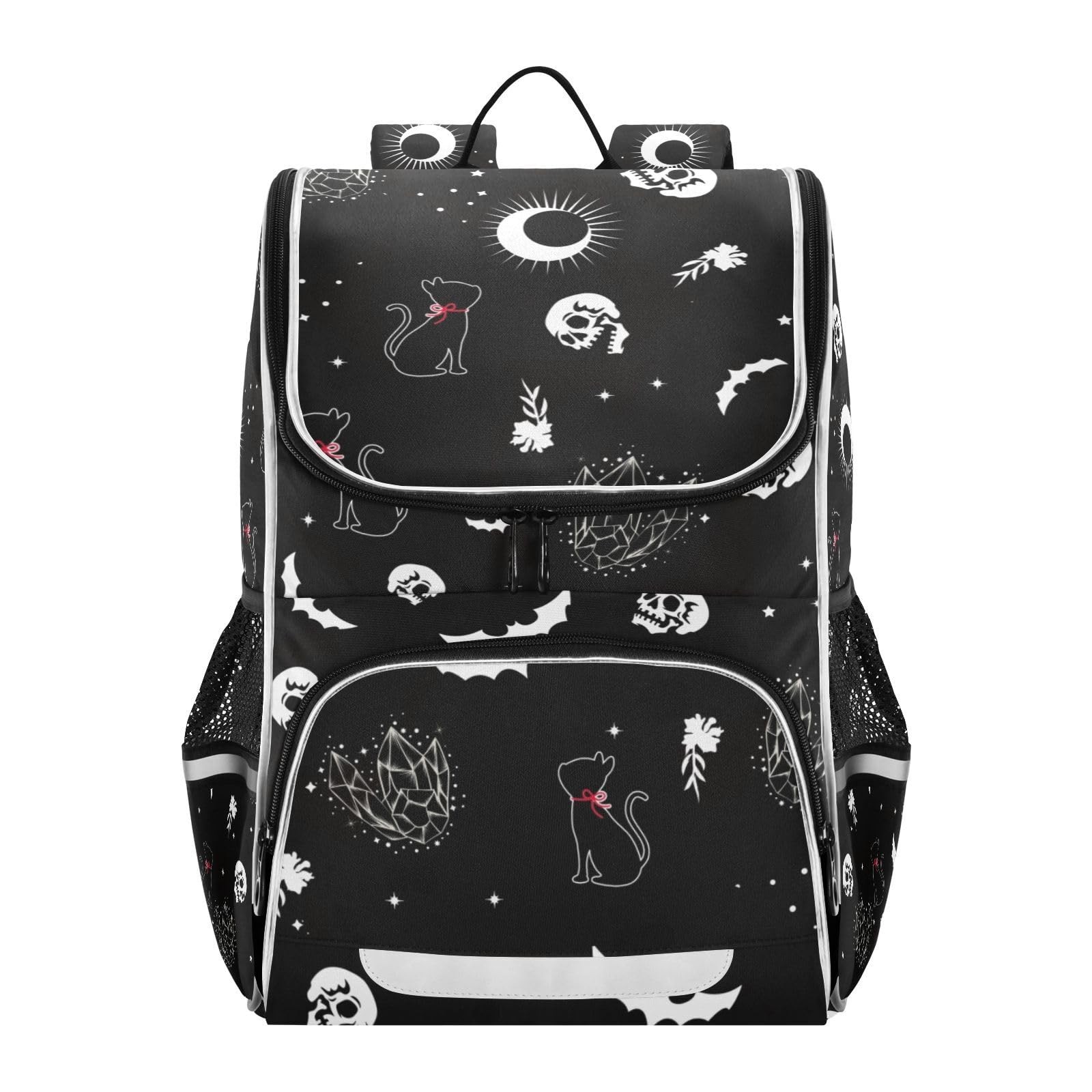 Goth Skull Cat Backpack for School Bag Teen Boys Girls