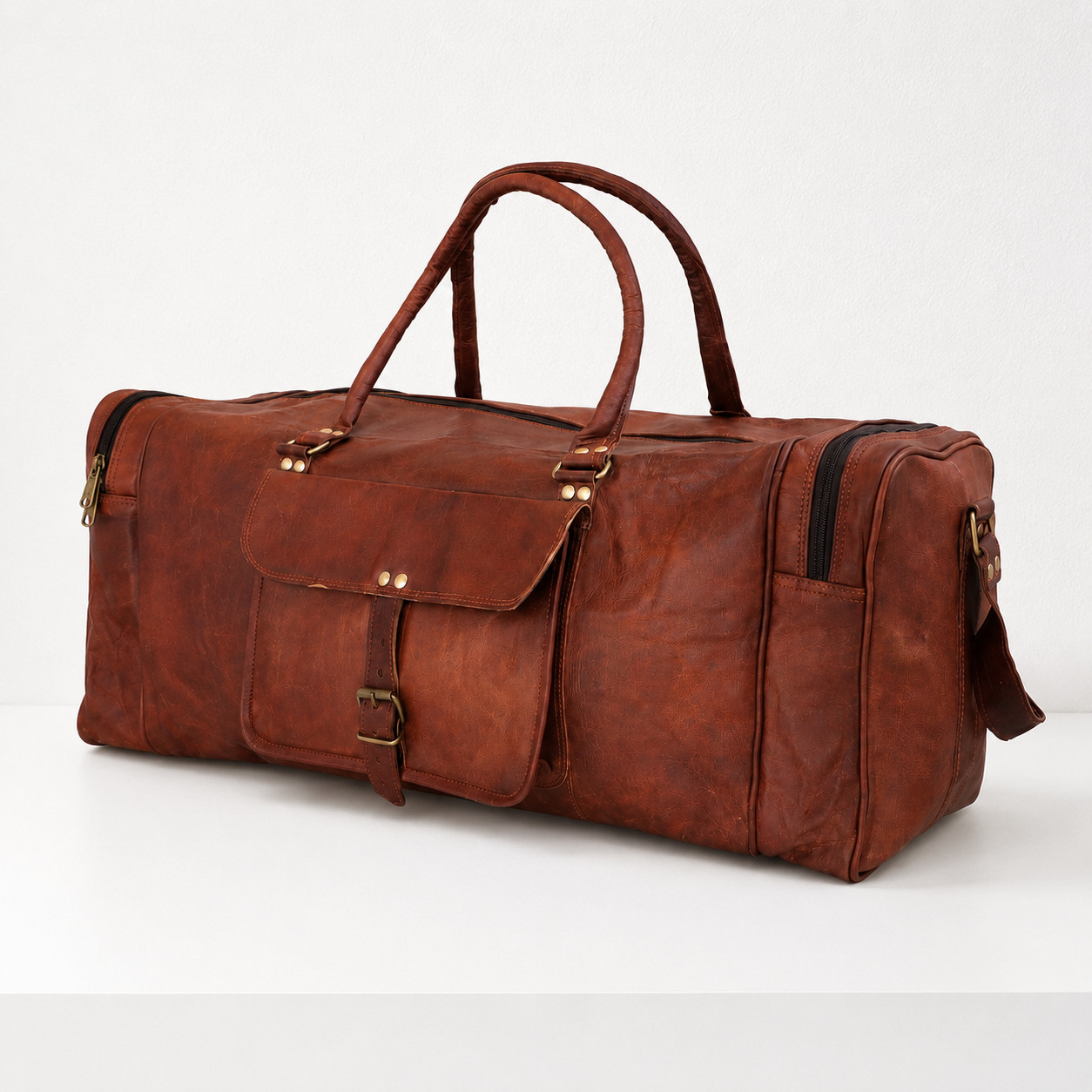 24″ Full Grain Leather Duffel Bag Travel Gym Weekender Carry On Overnight Bag