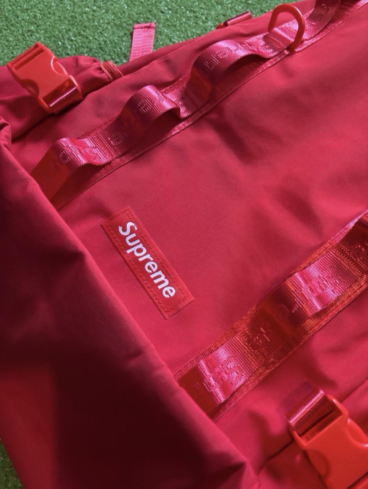 Supreme Red Backpack Zip Closure Adjustable Straps Pockets Unisex Travel