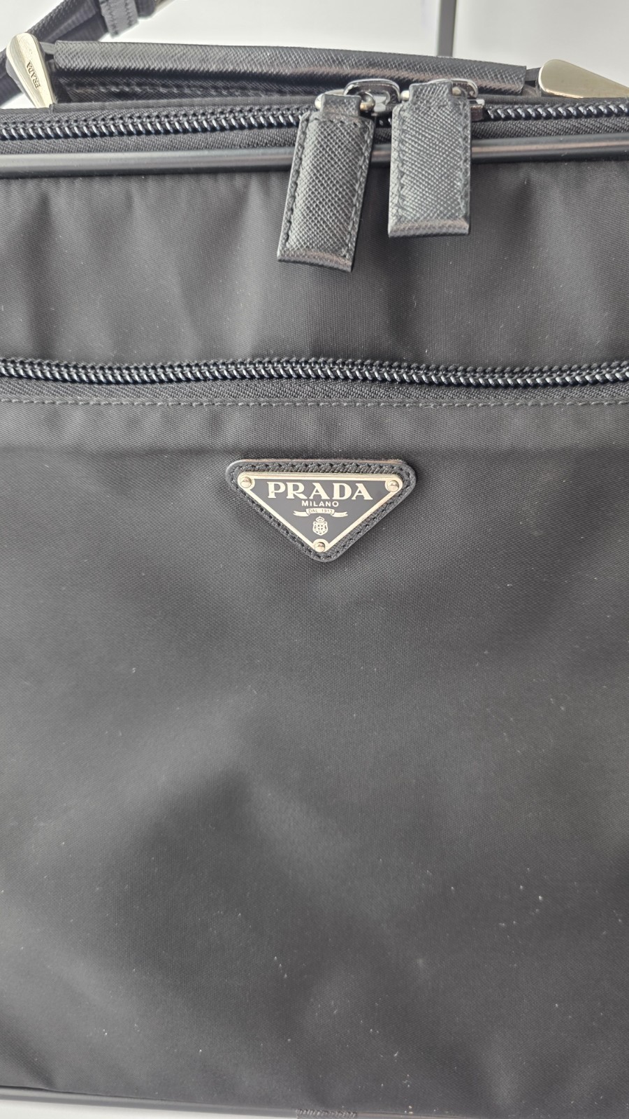Authentic Prada Black Tessuto Nylon Briefcase Laptop Bag w/ Strap USA Seller