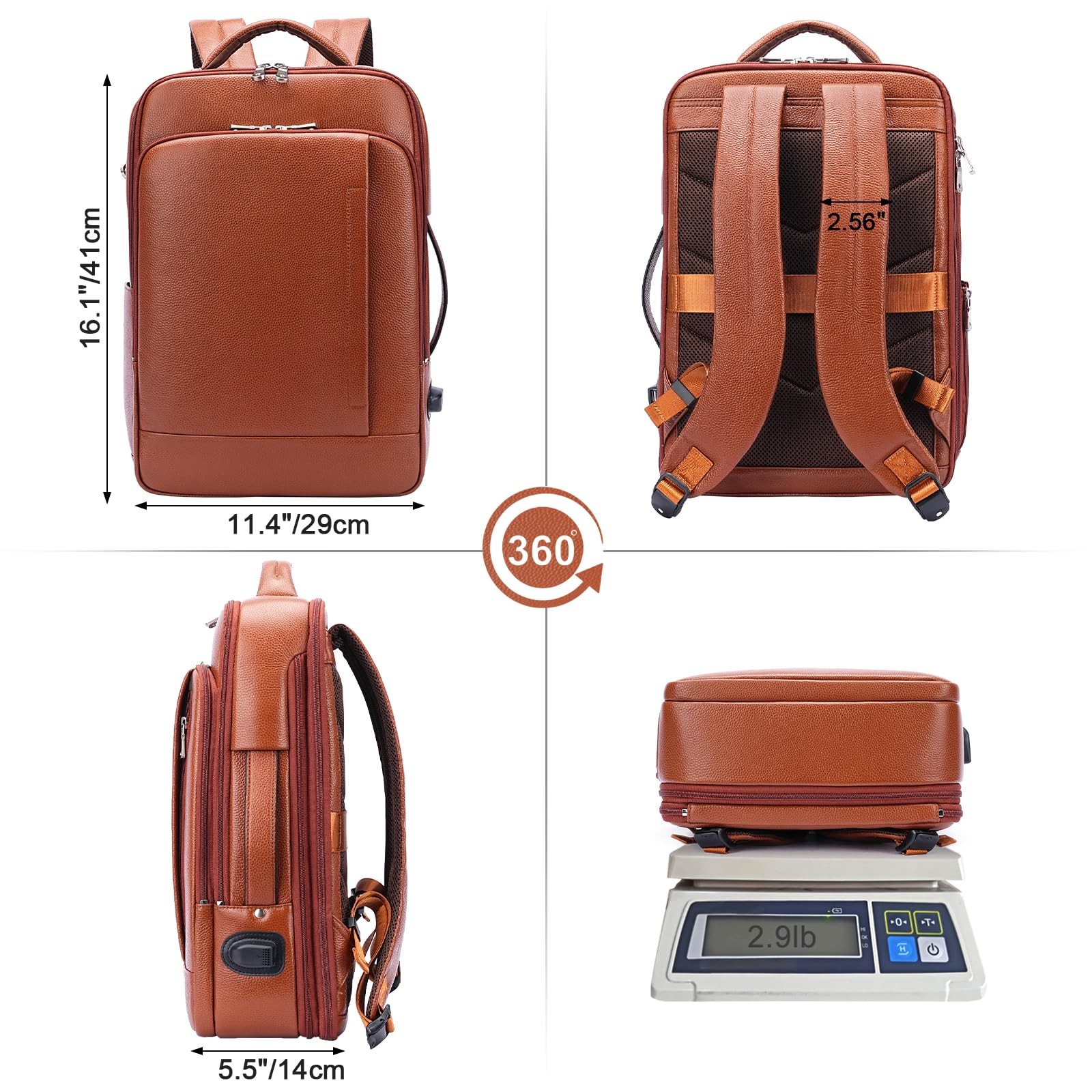 Expandable Leather 15.6″ Laptop Backpack for Men , TSA Friendly Business Trav…