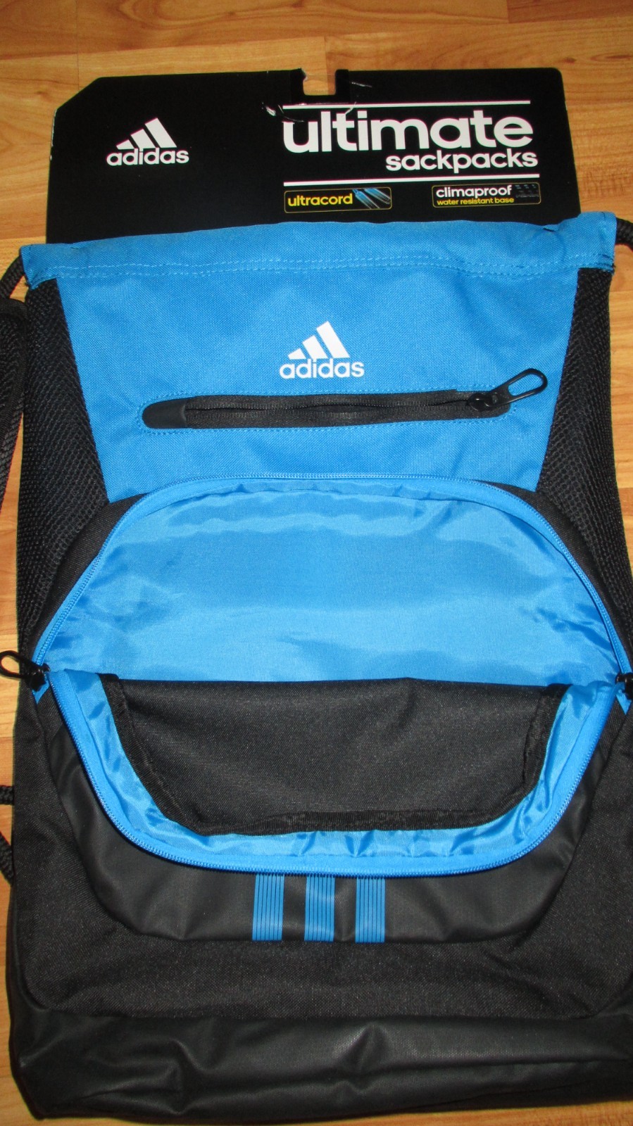 Adidas Ultimate Menace Sackpack Black/Solar Blue, New with Tags