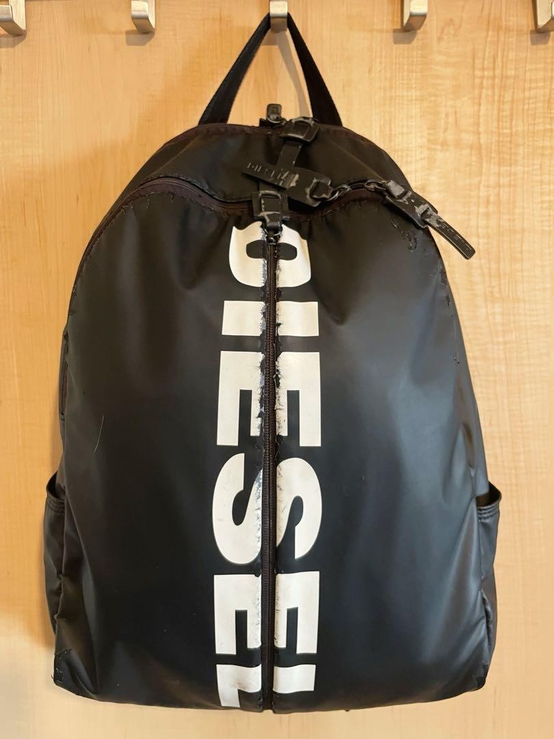 Diesel Men Black White Backpack 44x13x31cm Big Logo Casual Practical Stylish