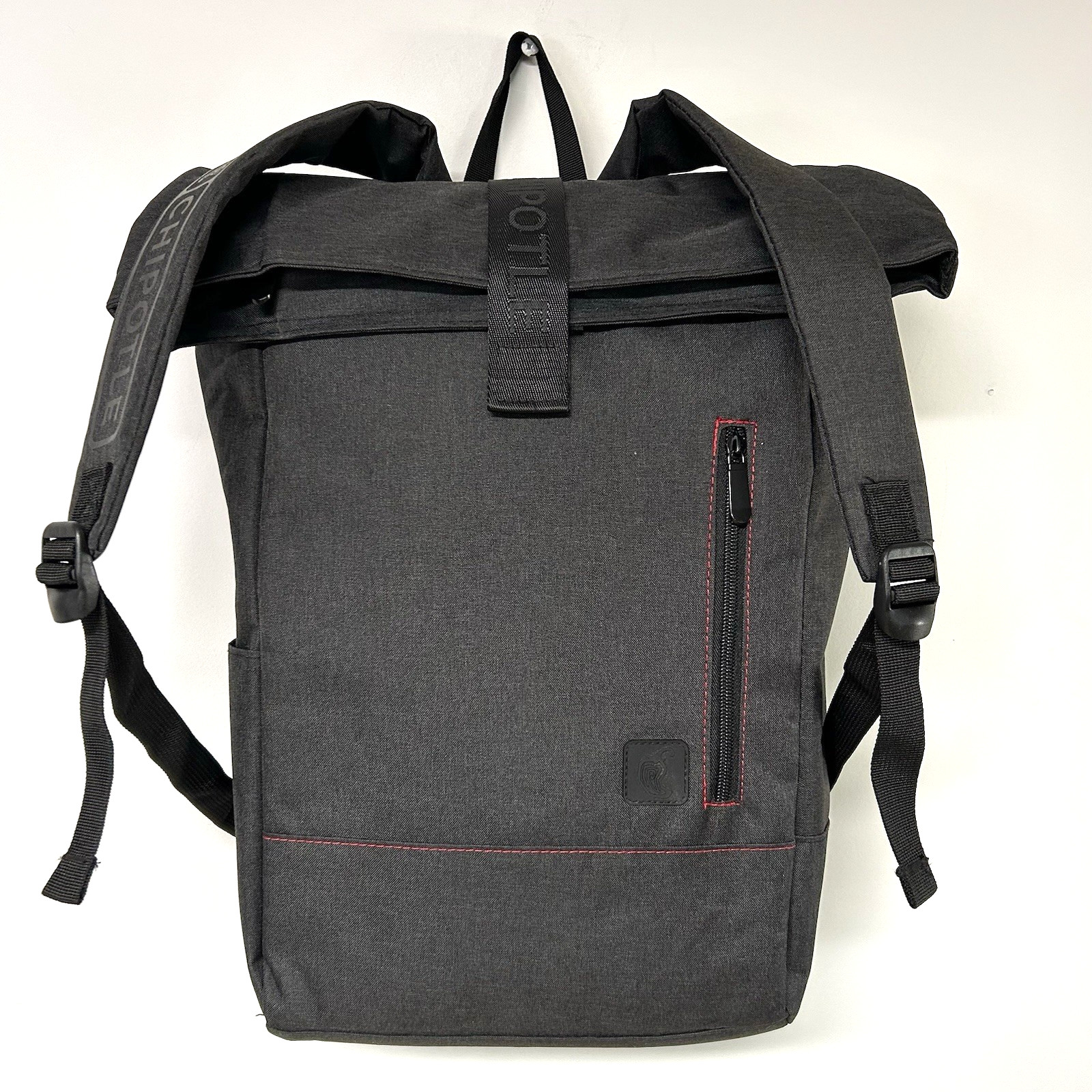 Chipotle Roll Top Backpack Limited Edition Gray Employee Gift Spell Out Fastfood