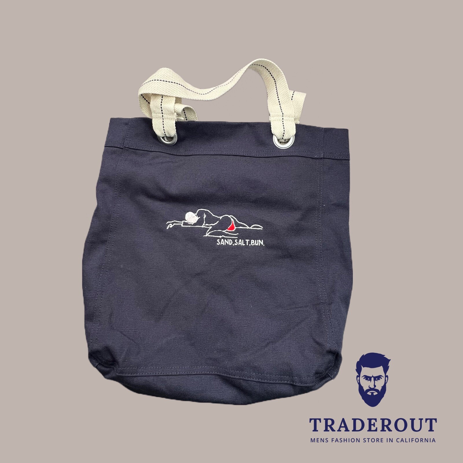 H.E.Arts Design Erotic Art Custom Embroidery Men navy blue Canvas beach tote Bag