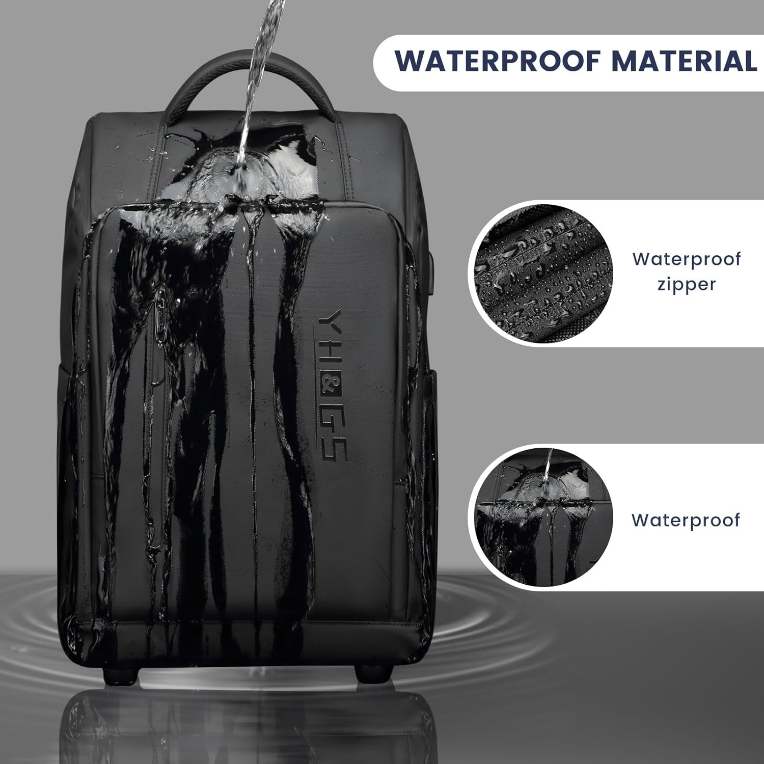 Rolling Backpack with Wheels 15.6 Inch Laptop Travel Carry On Waterproof Black