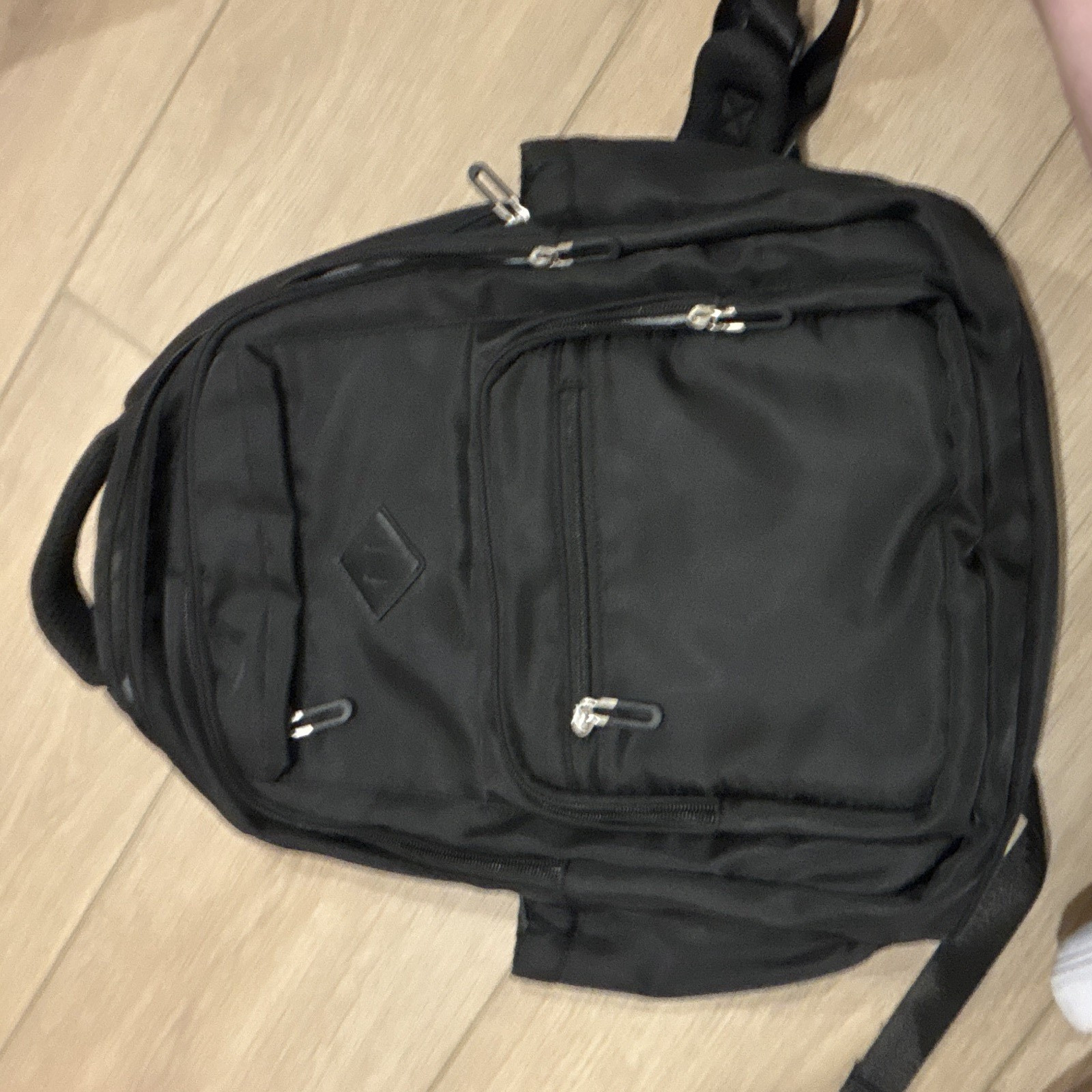 Men’s Black Backpack Multi-Zip Outer Pockets Padded Adjustable Straps Solid