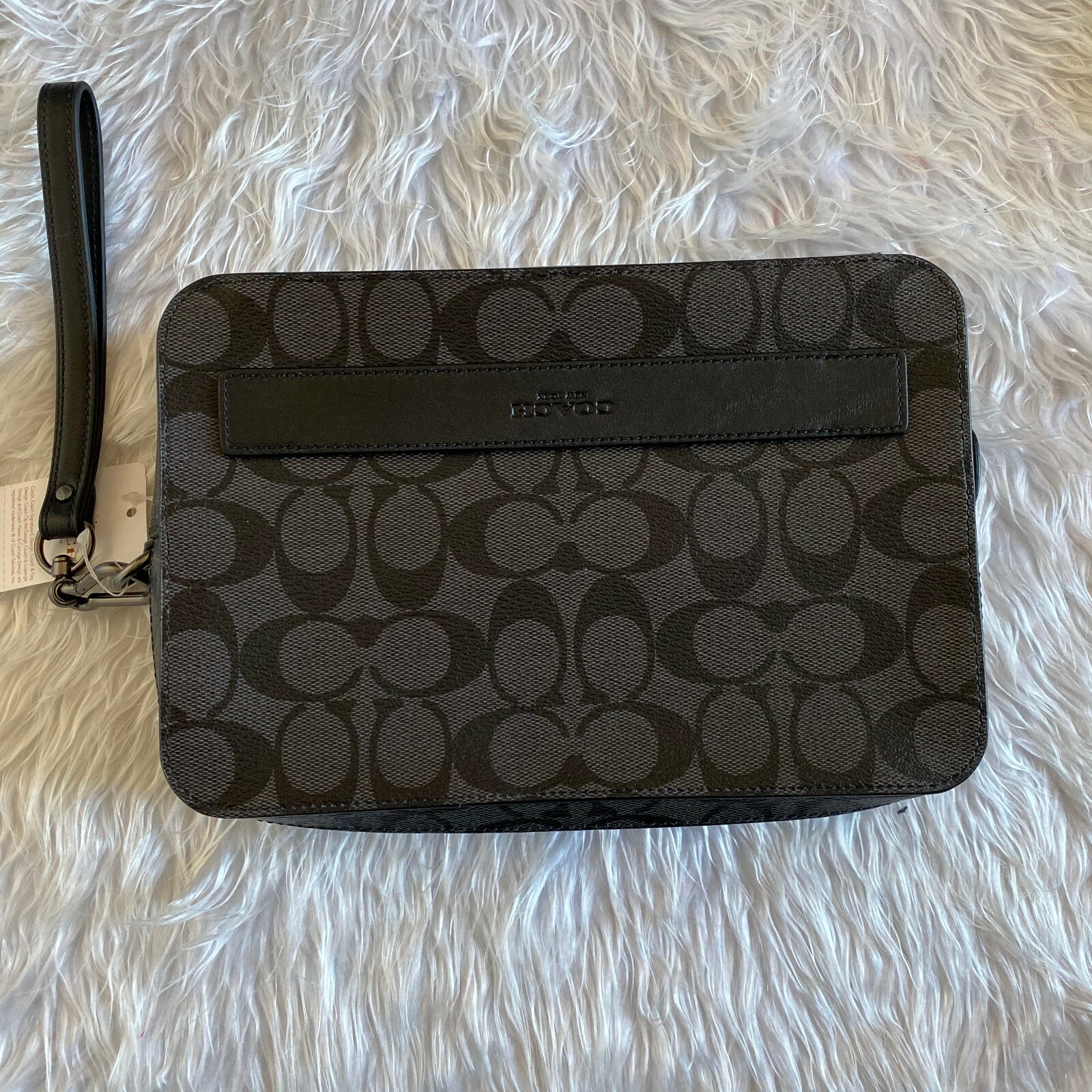 NWT Coach F58541 Men’s Pouchette Signature Black Canvas Zip Wallet Wristlet