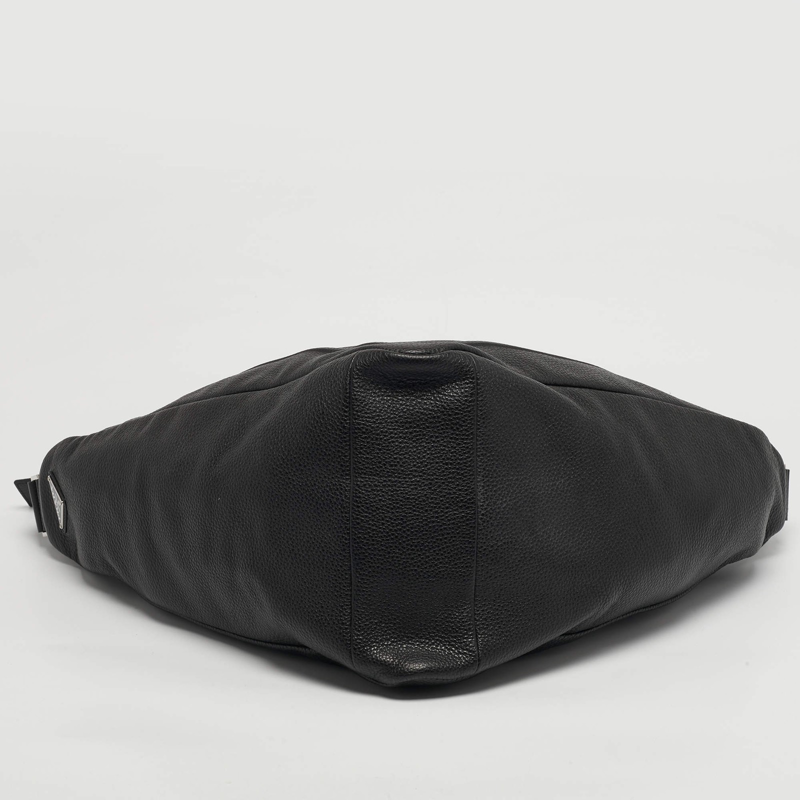 Prada Triangle Logo Embossed Black Vitello Dain Leather Bag