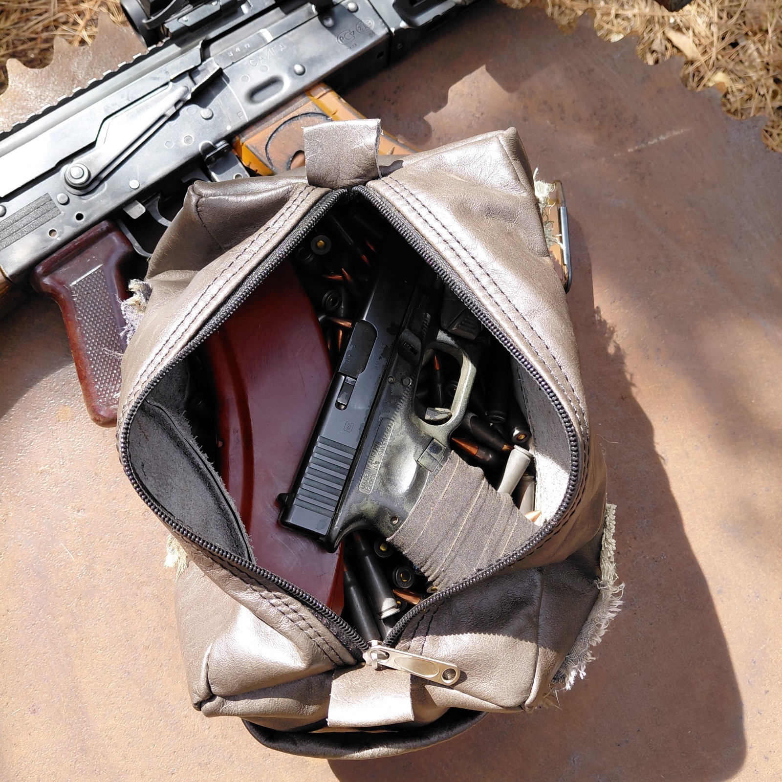 Leather Range Bag Ammo Bag Handmade Retro Art Ak47 Kalashnikov FAFO