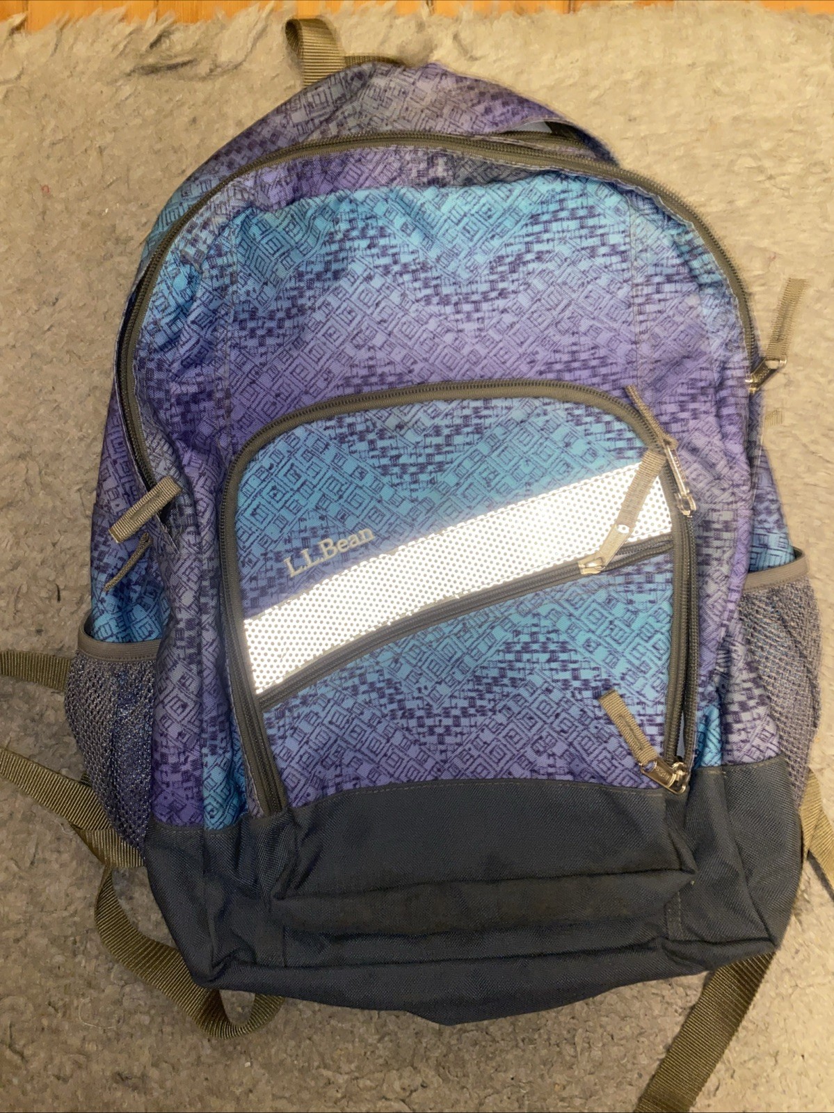 L.L.Bean Backpack Purple Teal/Blue Geometric/ Tech Pocket Carry On Large 16”